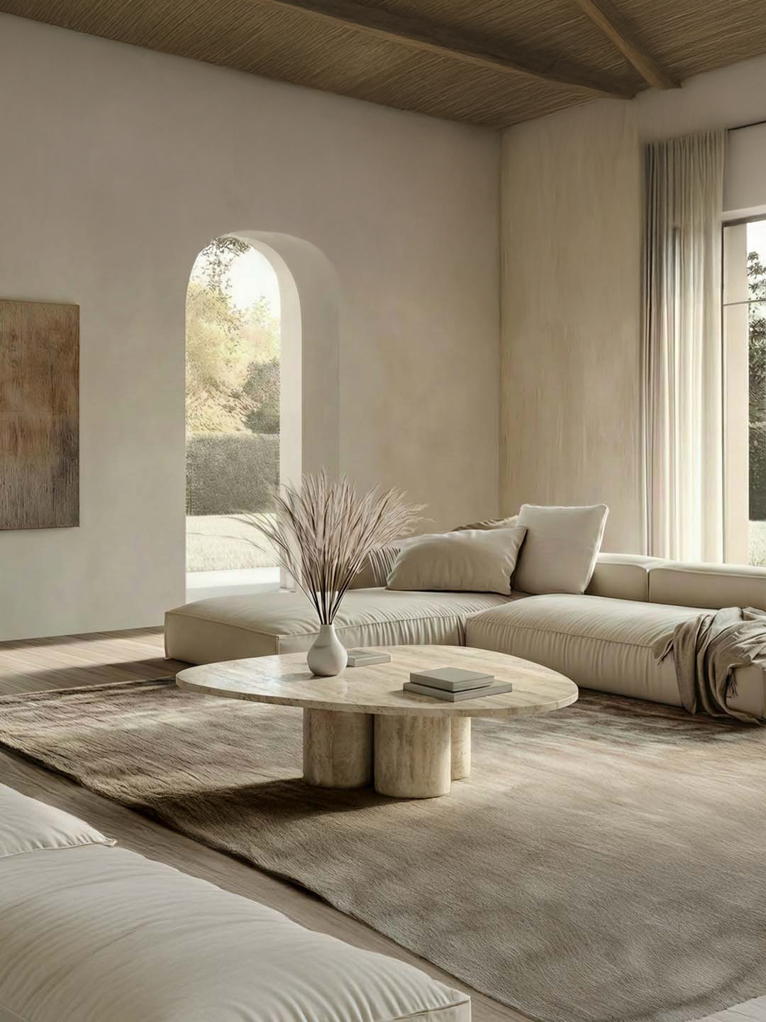 Rivage - Table basse Triangle arrondi - Travertin Classique