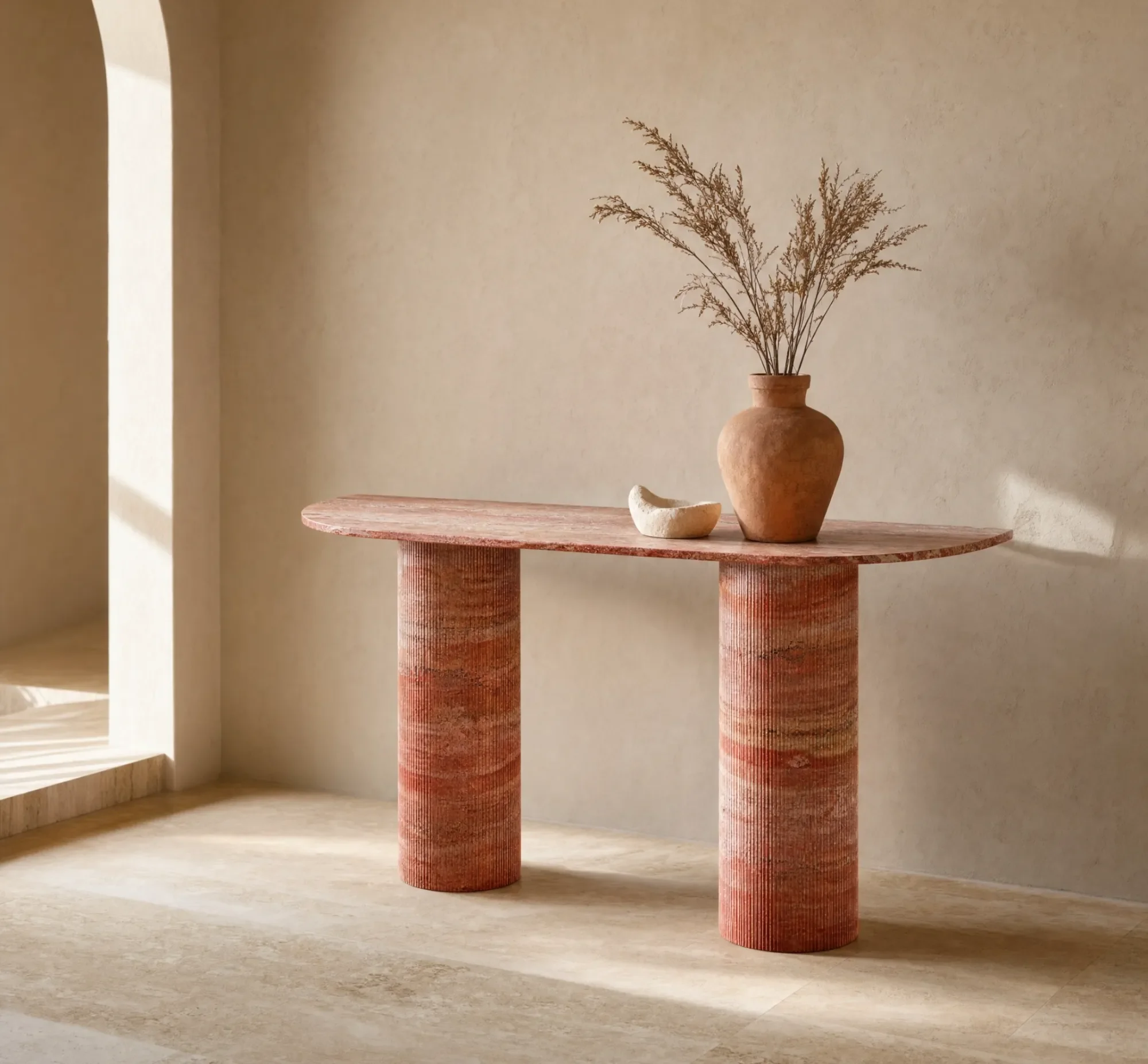 Ombrure - Console Demi-cercle - Travertin Rouge