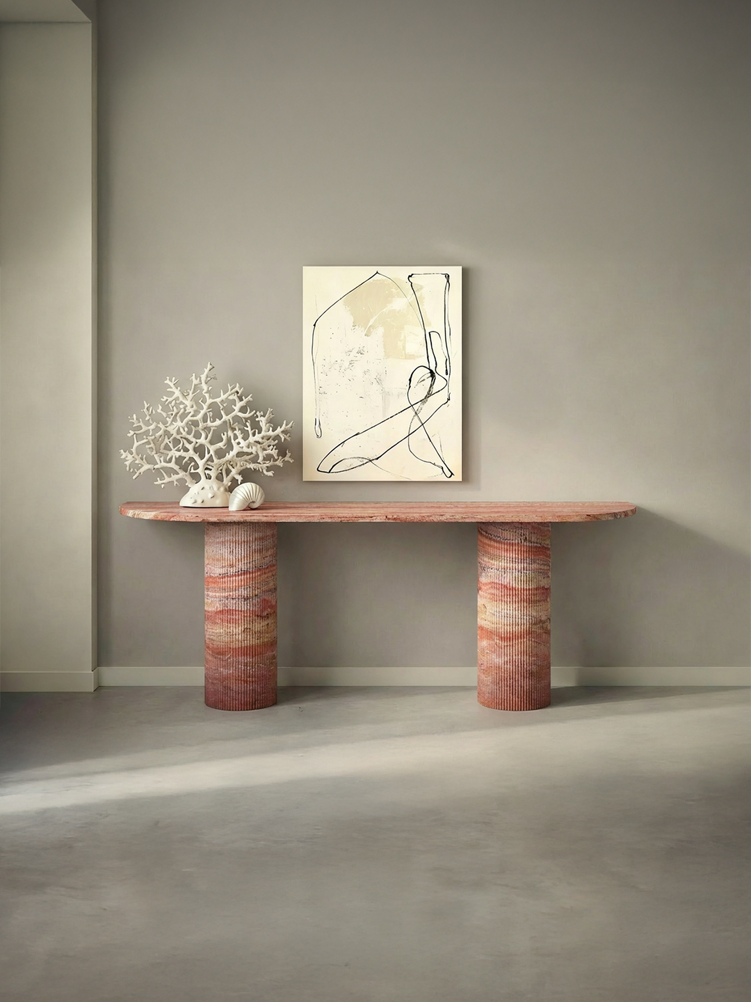 Ombrure - Console Demi-cercle - Travertin Rouge