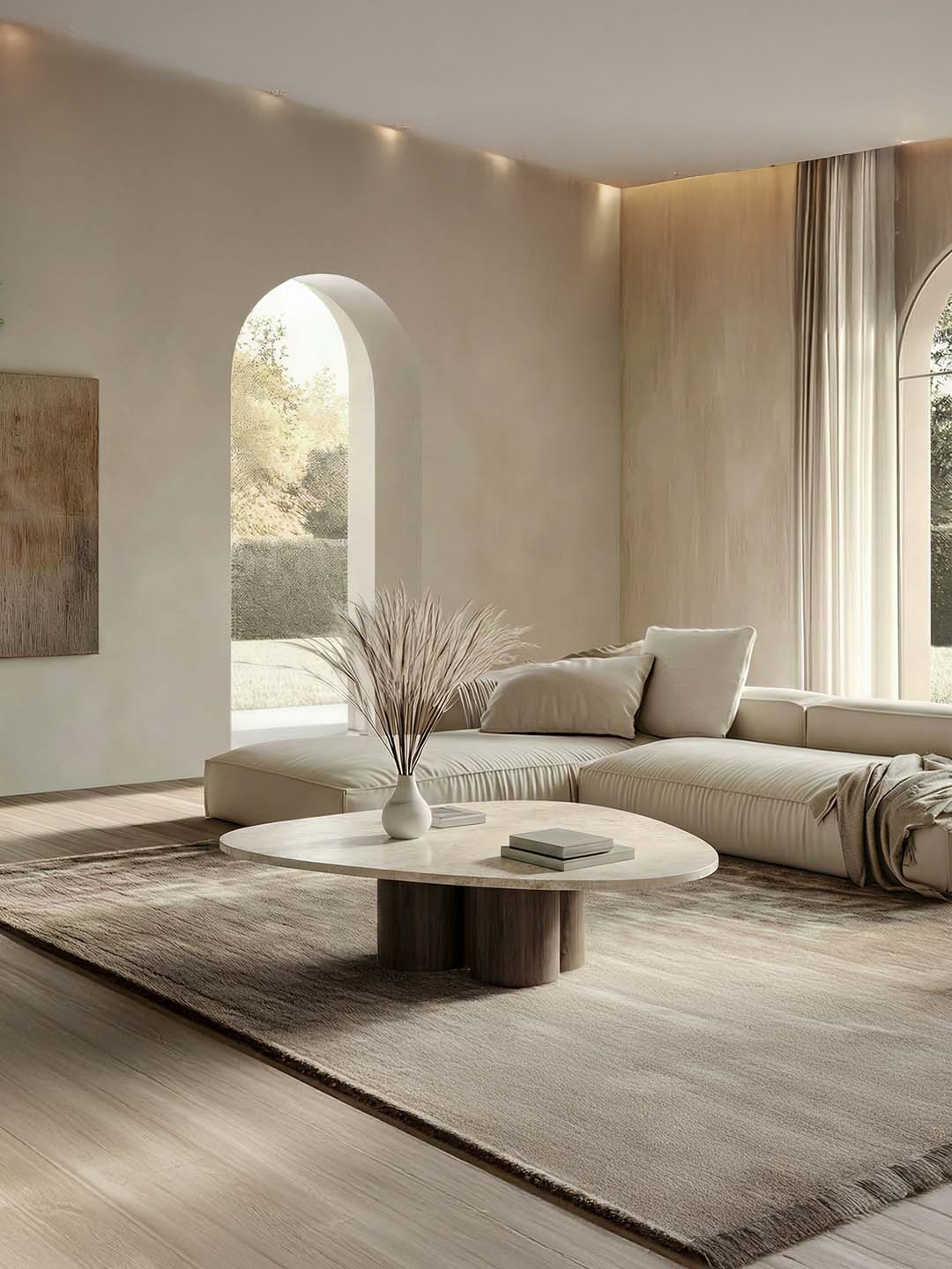 Rivage - Table basse Triangle arrondi - Marbre Crema