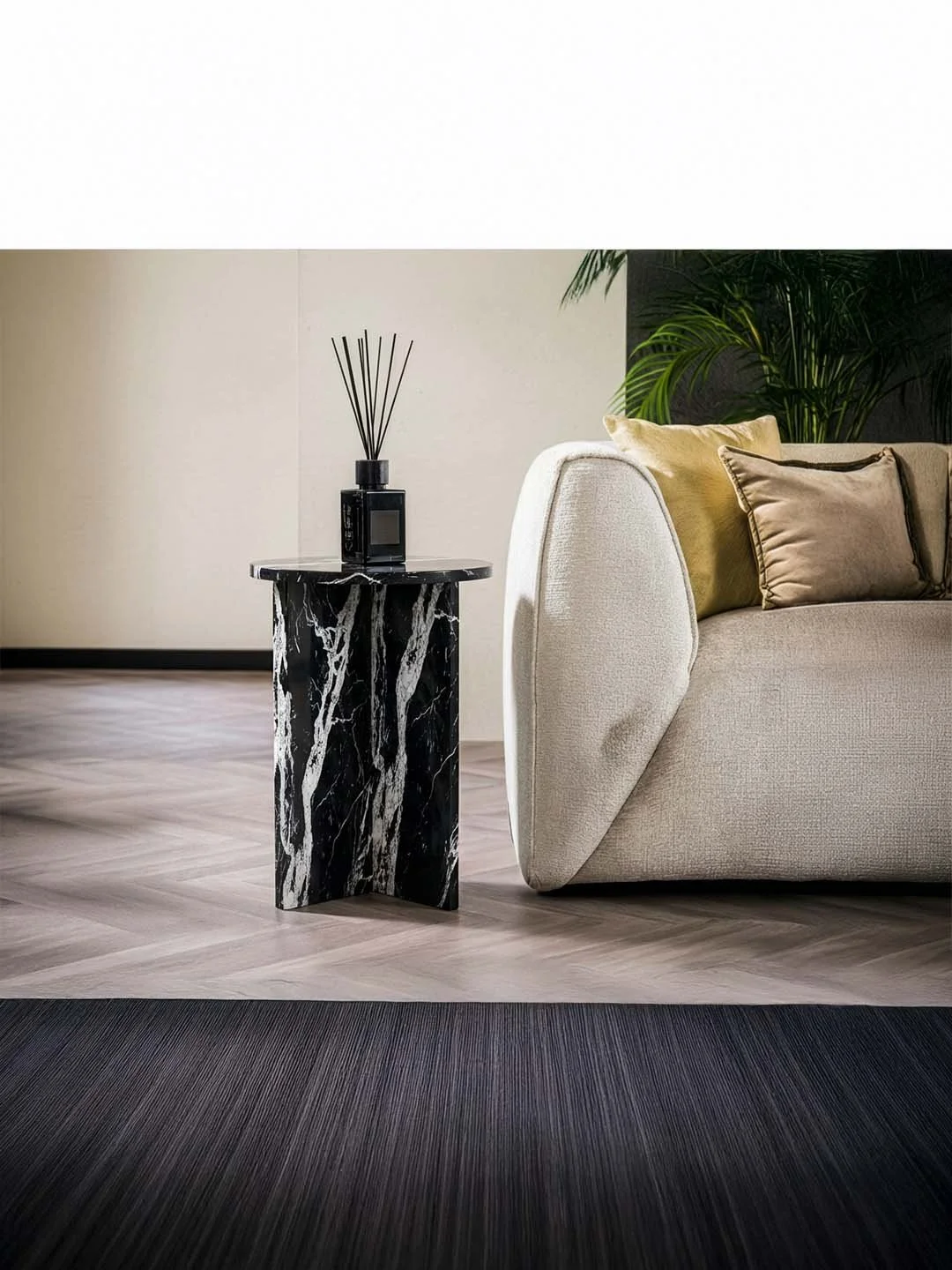 Ocel - Table d’appoint Ronde - Marbre Nero Maquina