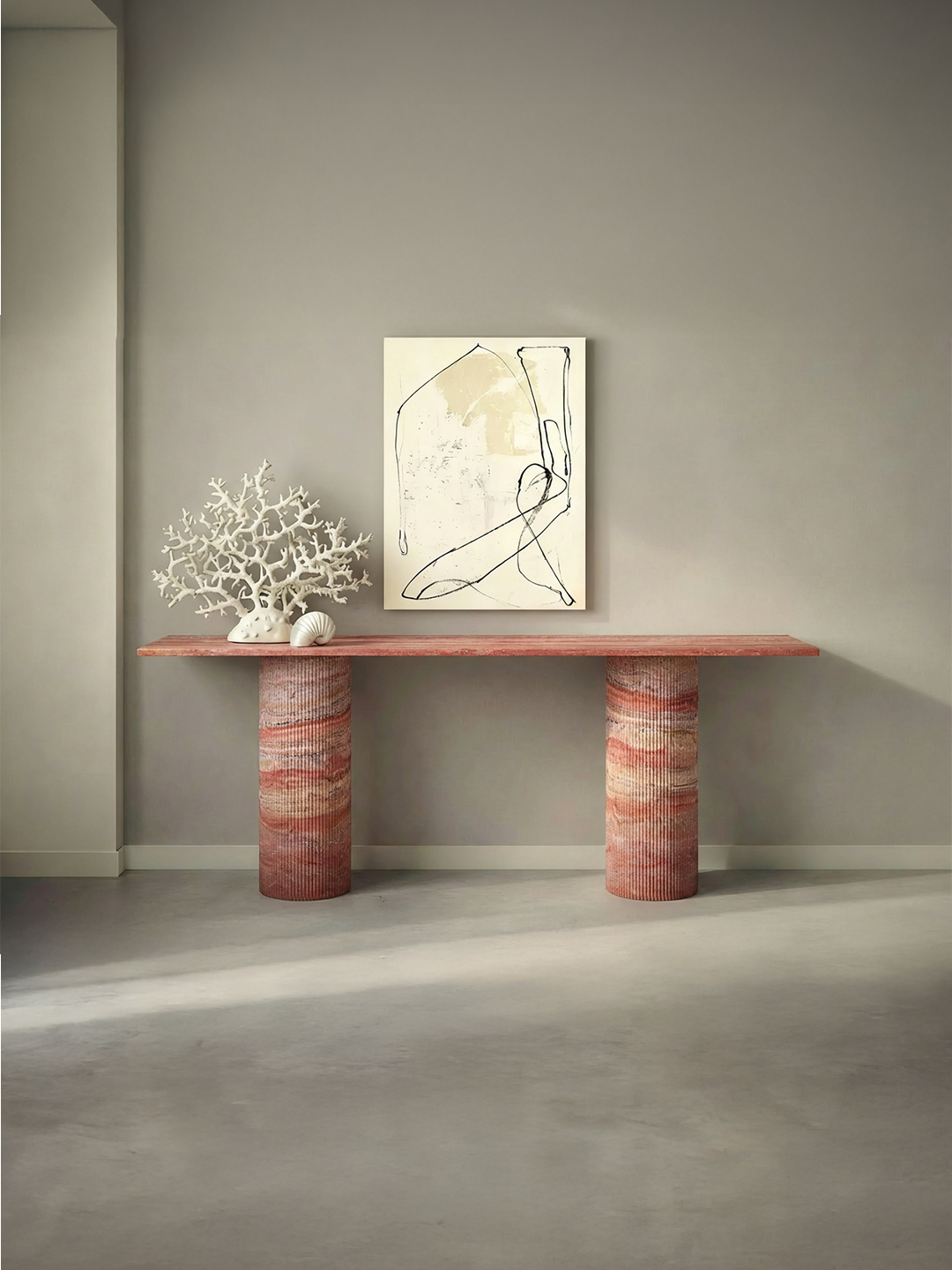 Ombrure - Console Rectangulaire - Travertin Rouge