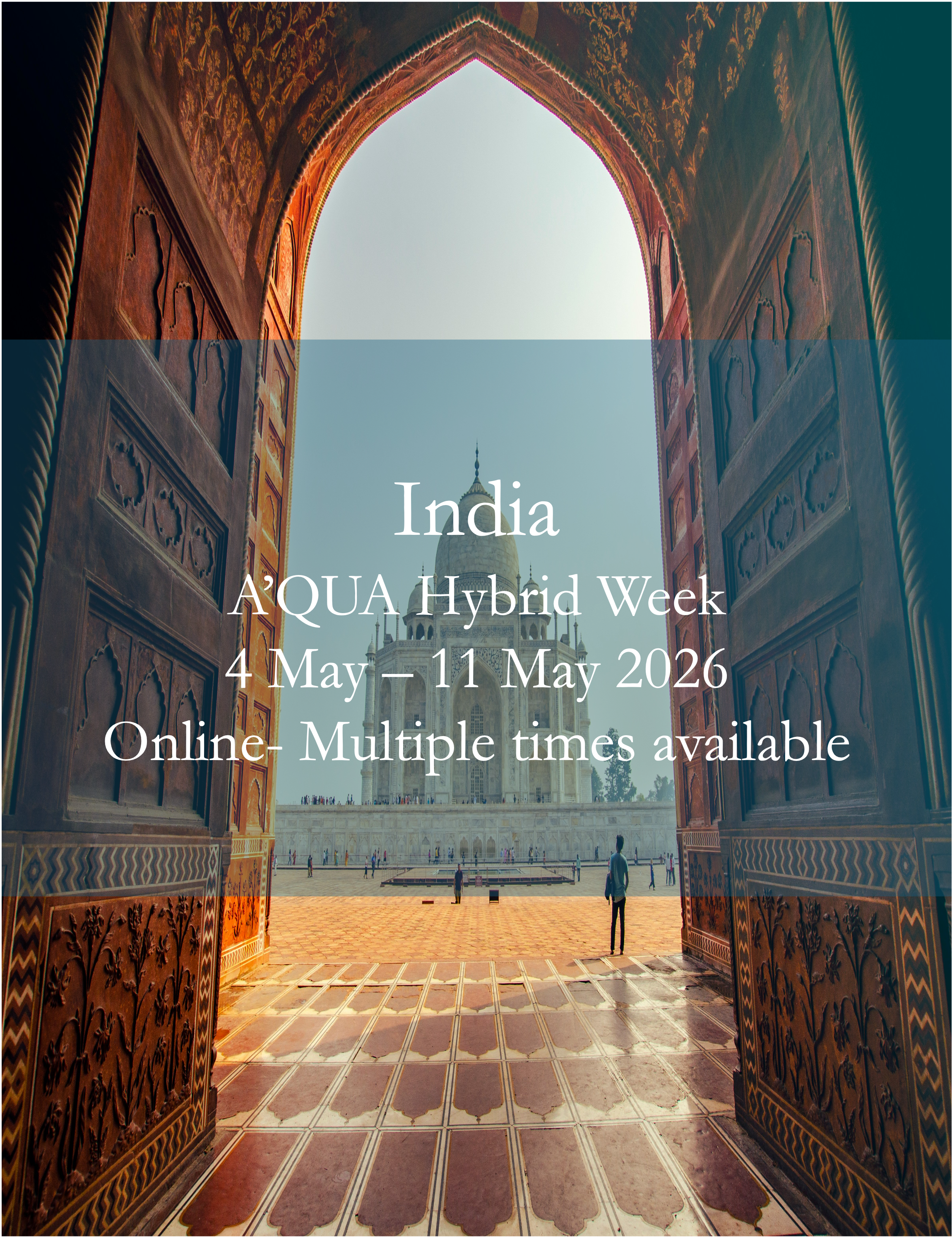 View through an ornate archway of India Gate, a historic monument in India, with people walking in the open space below and the sky in the background.