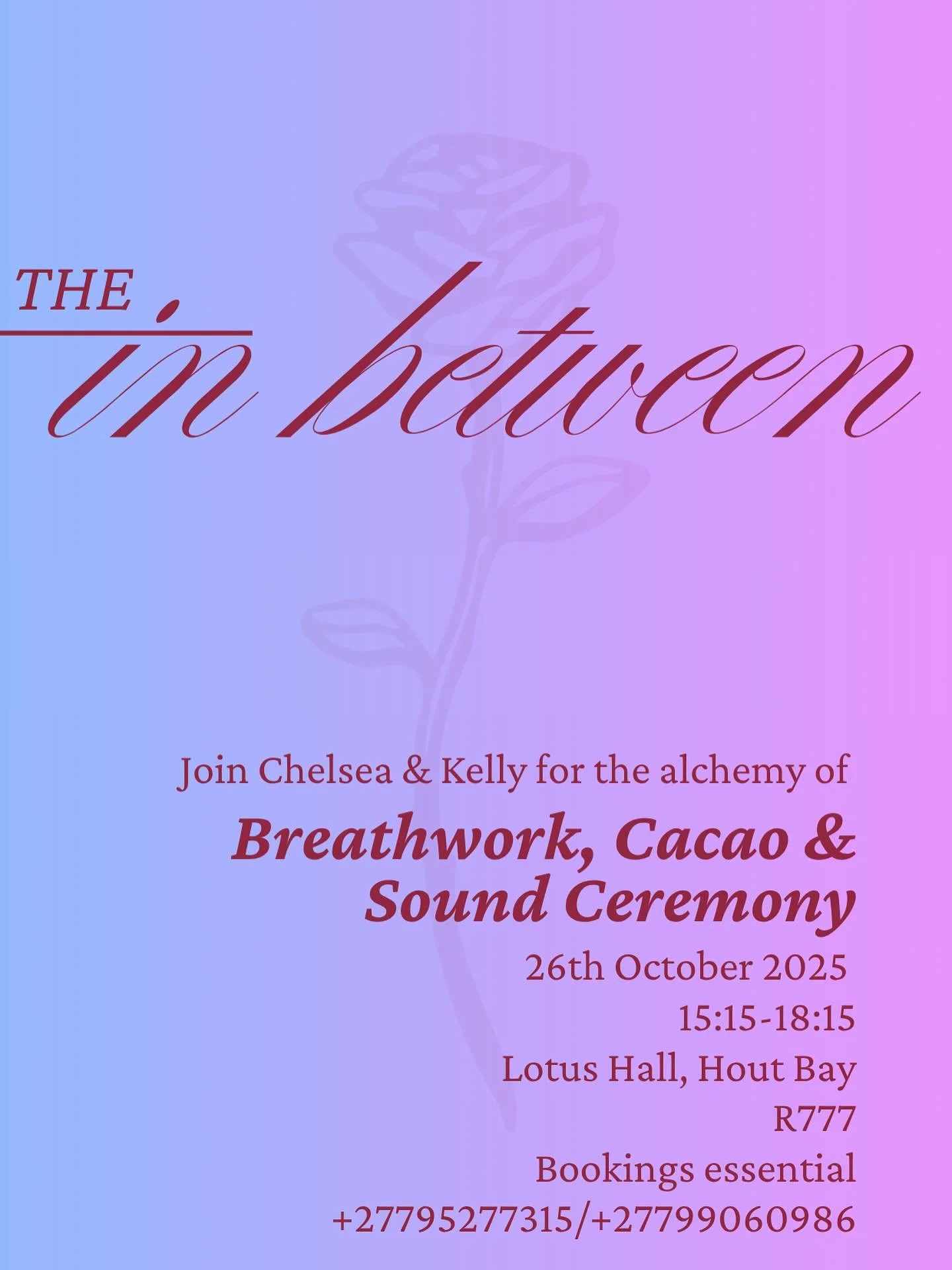 The In Between

Honouring the threshold between what was and what will be🥀

Step into the sacred space of The In Between- A ceremony designed to honour transitions, release what no longer serves, and activate the seeds of new beginnings. Guided by t