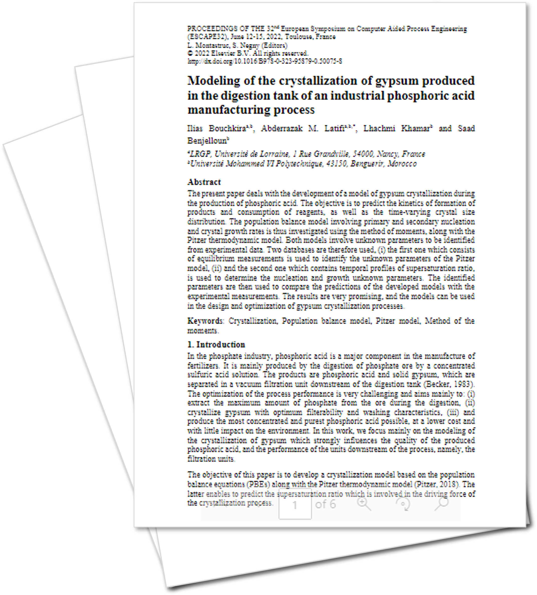 Modeling of the crystallization of gypsum produced in the digestion tank of an industrial phosphoric acid manufacturing process