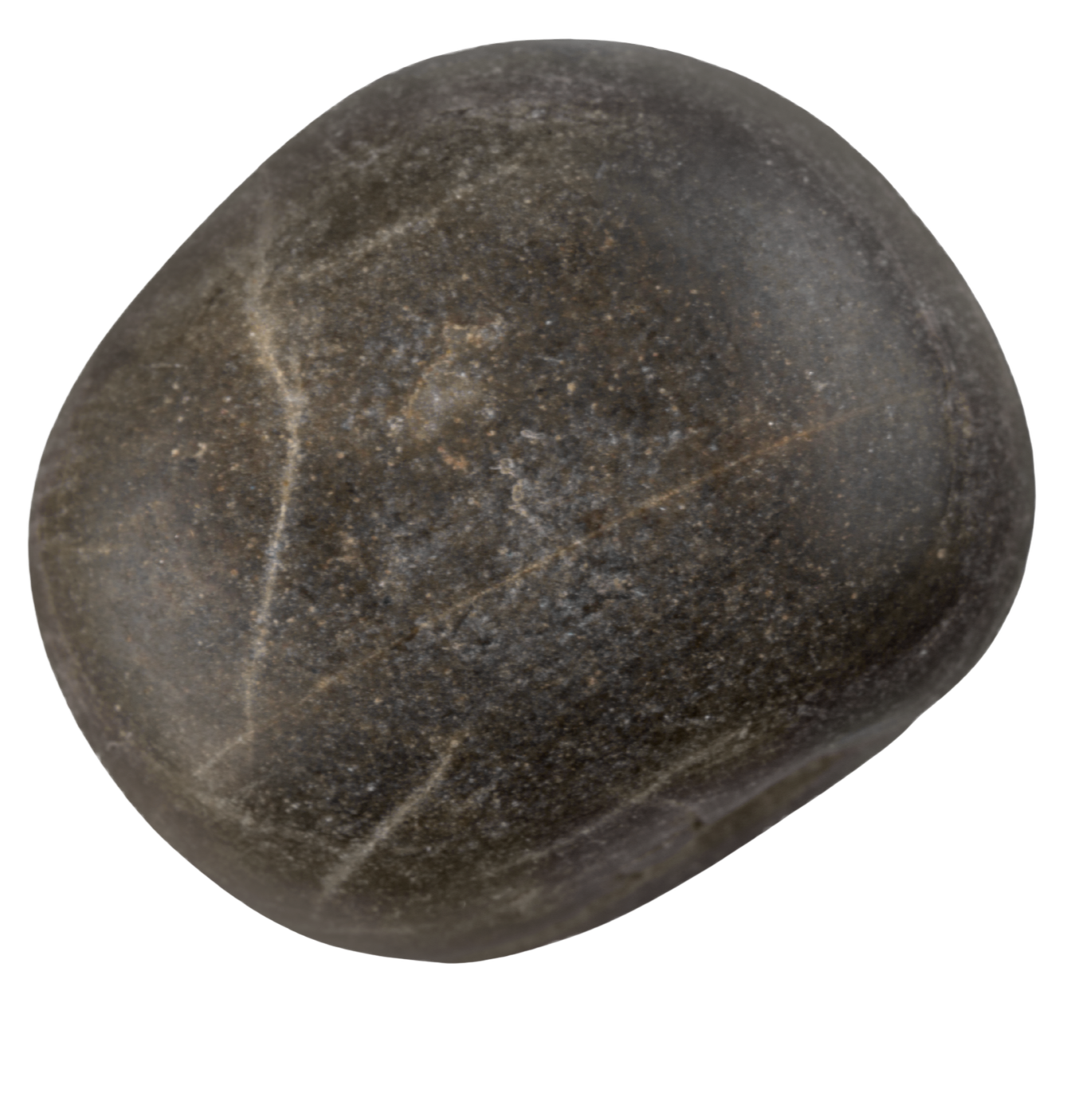 Smooth gray stone with white veining isolated on a black background.