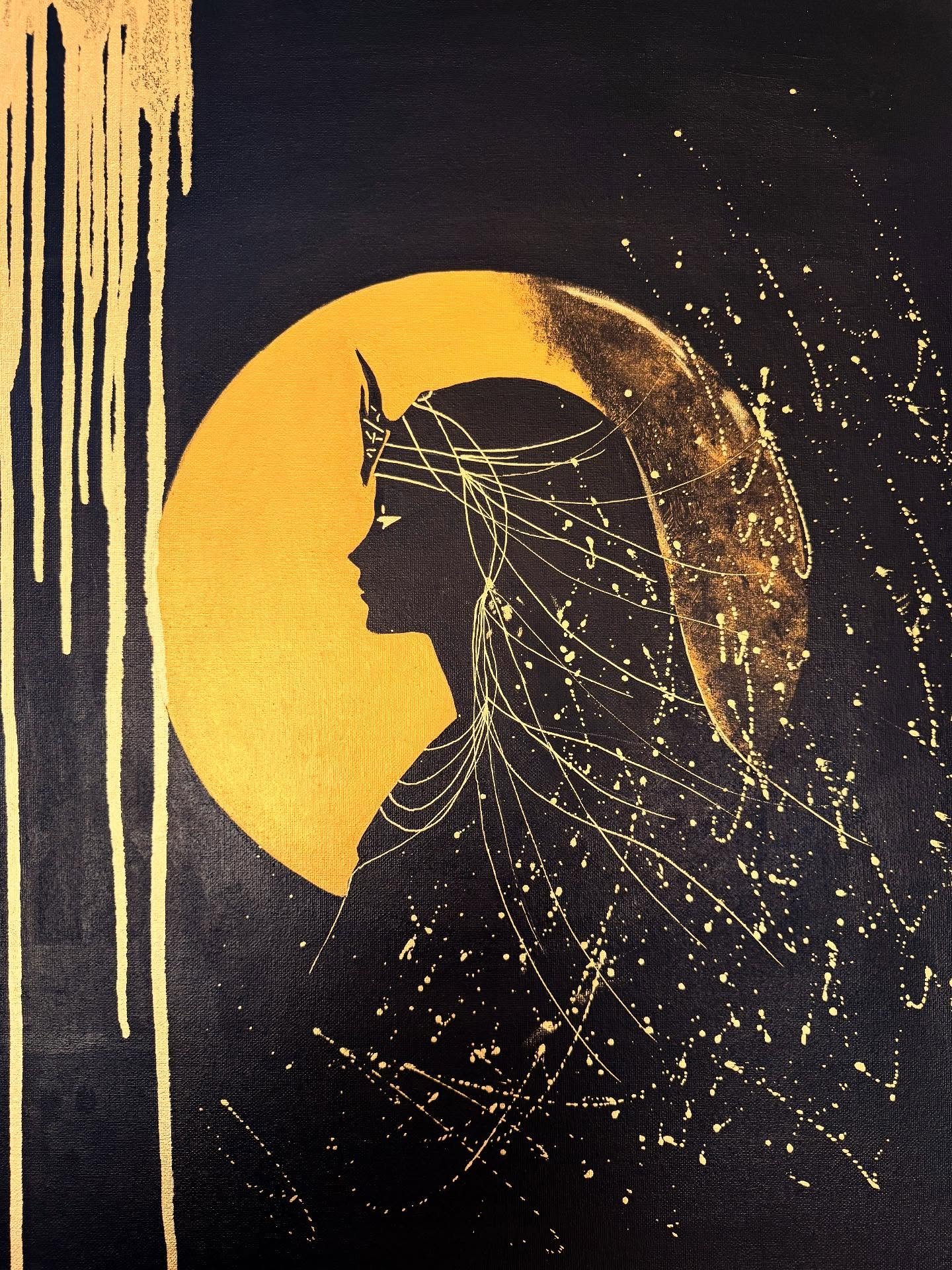 🖤✨She who walks through fire only turns to gold.
The Dark Goddess under the Supermoon does not wait;
she steps, she claims,
she becomes the renewal she demands.✨🖤 #acrylicmixedmedia  #ariessupermoon #darkfeminineenergy #alchemy