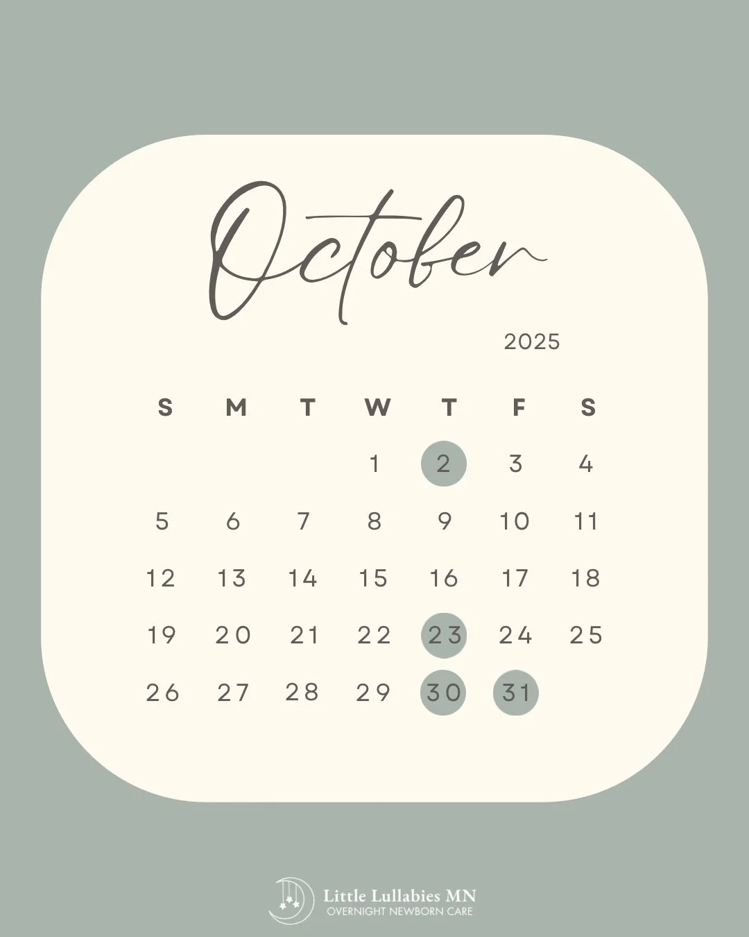 October 2025 - available dates are GREEN