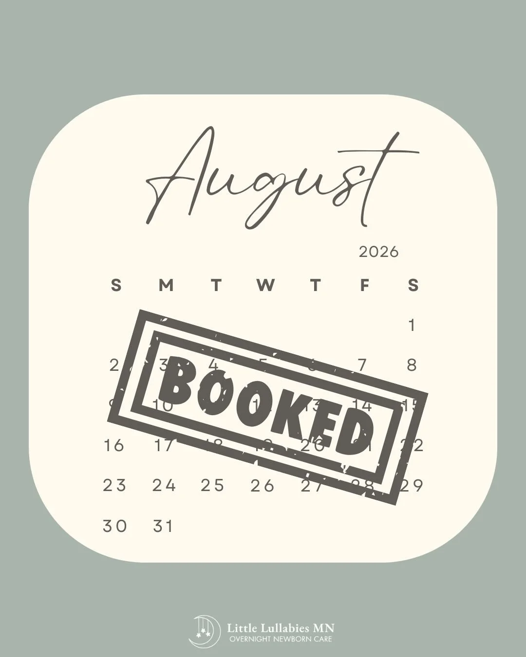 August 2026 - BOOKED