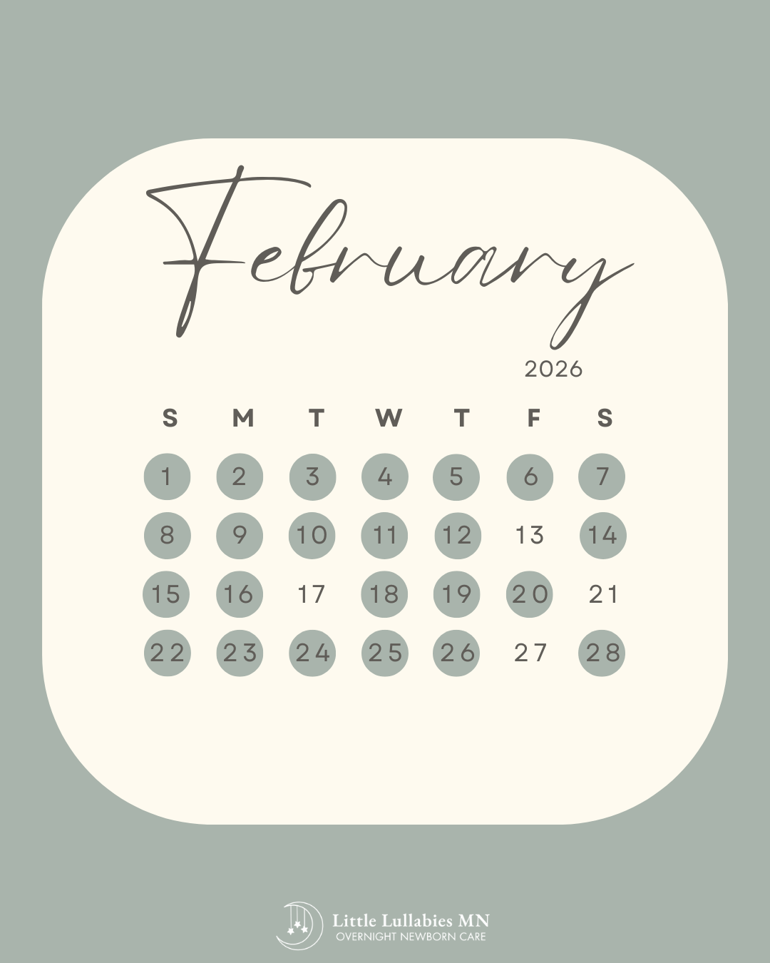 February 2026 - available dates are GREEN
