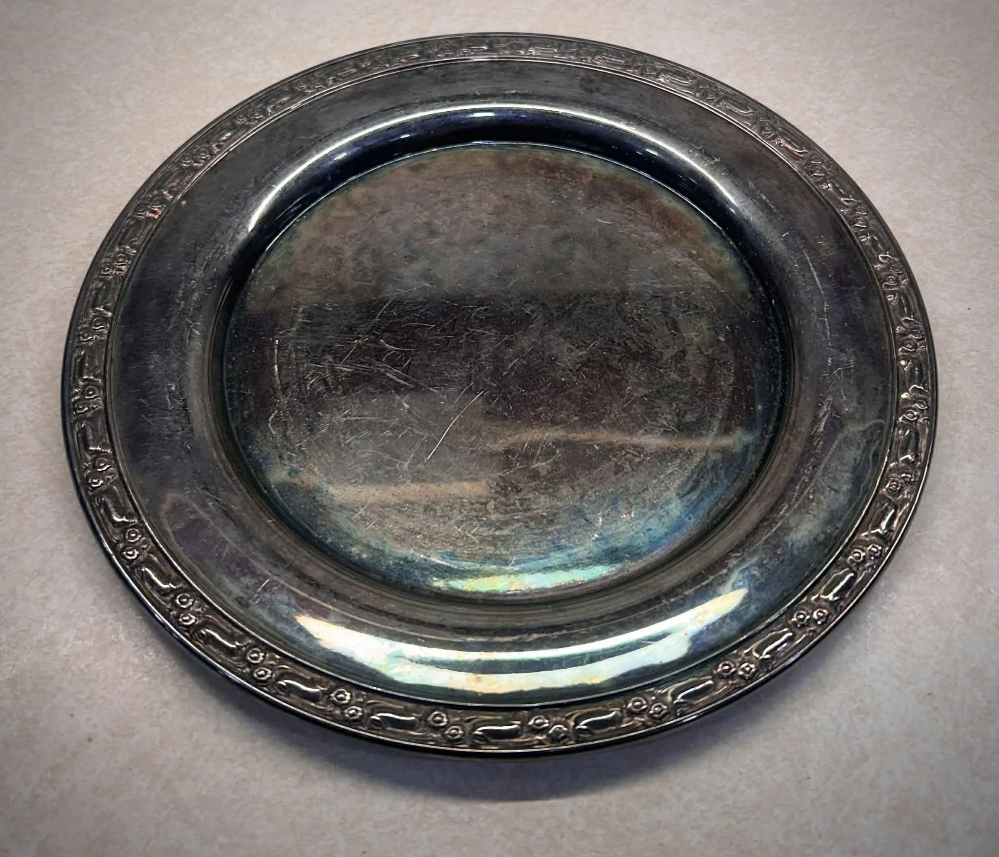 Vintage Floral-Rim Silver Plate