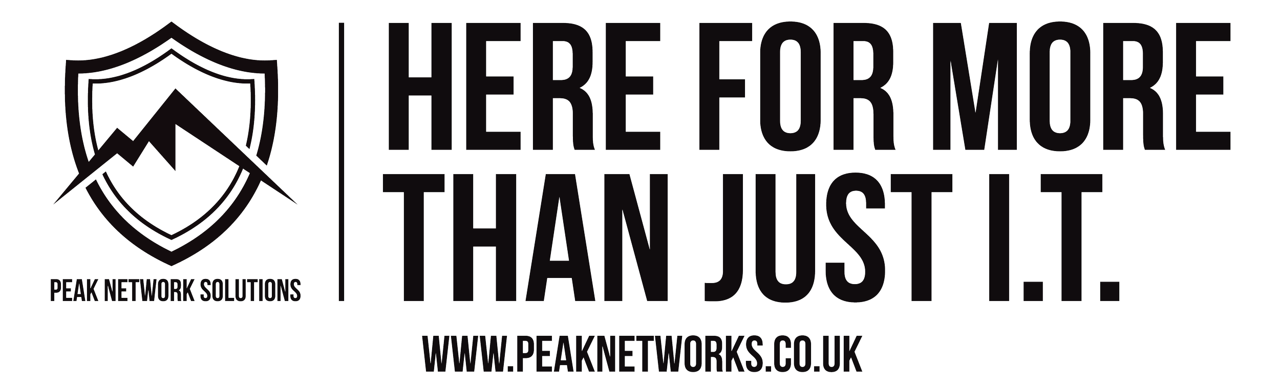 Logo with shield and mountain peaks, and text that reads, "There for more than just it." with a website URL, www.peaknetworks.co.uk.