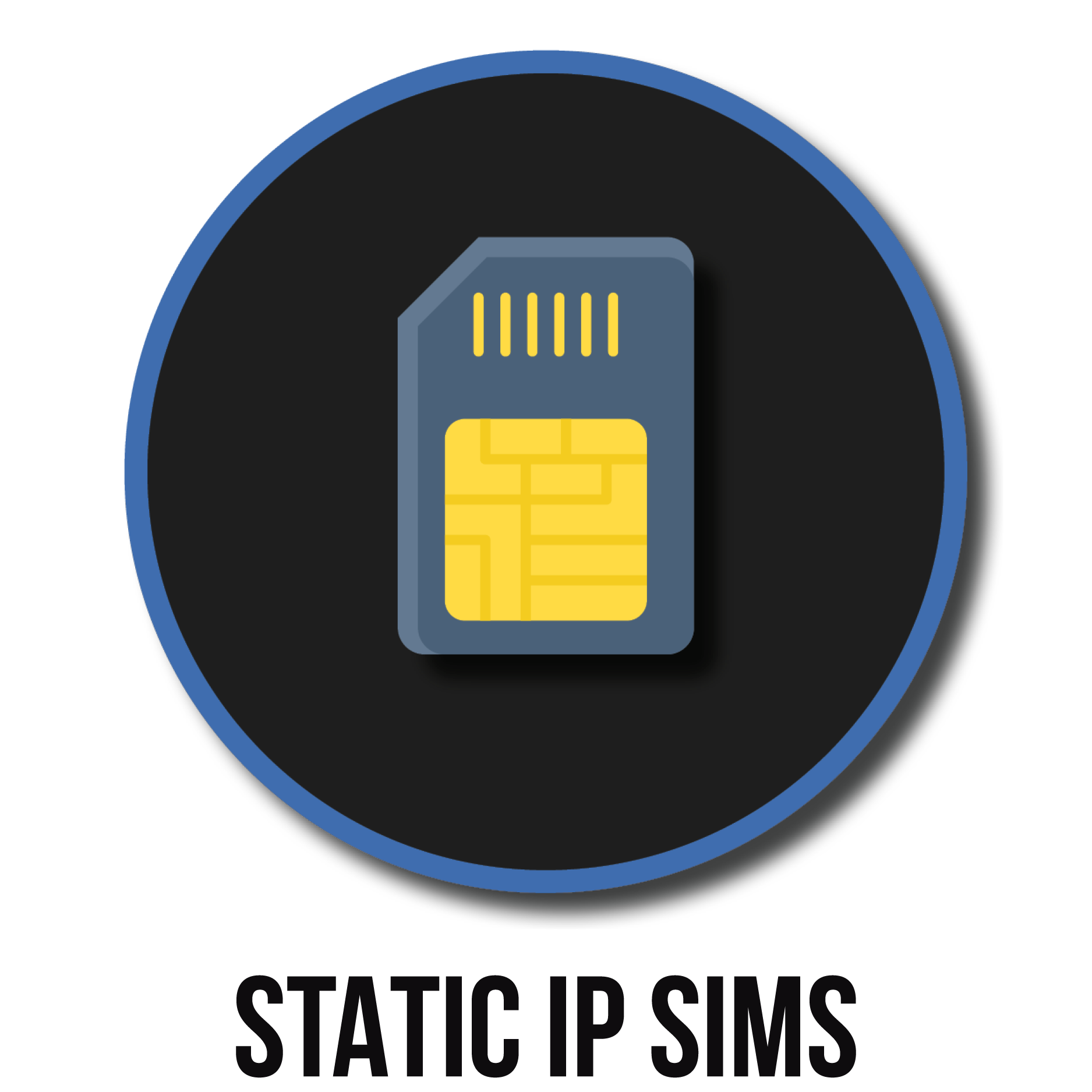 Smartphone with a yellow SIM card on a black background with a blue border.