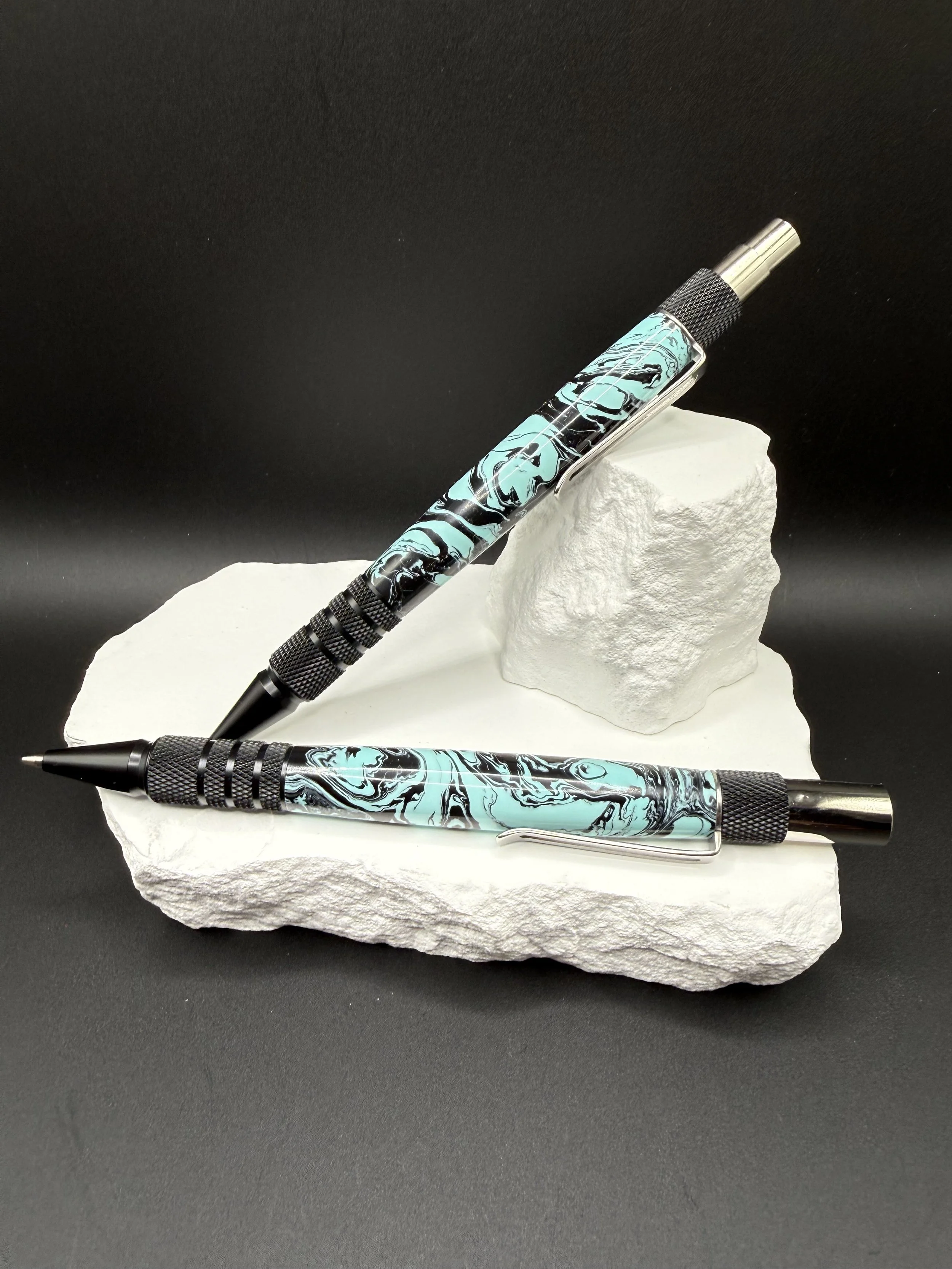 Arctic Phantom Handcrafted Acrylic DuraClick EDC Ballpoint Pen and Pencil Set