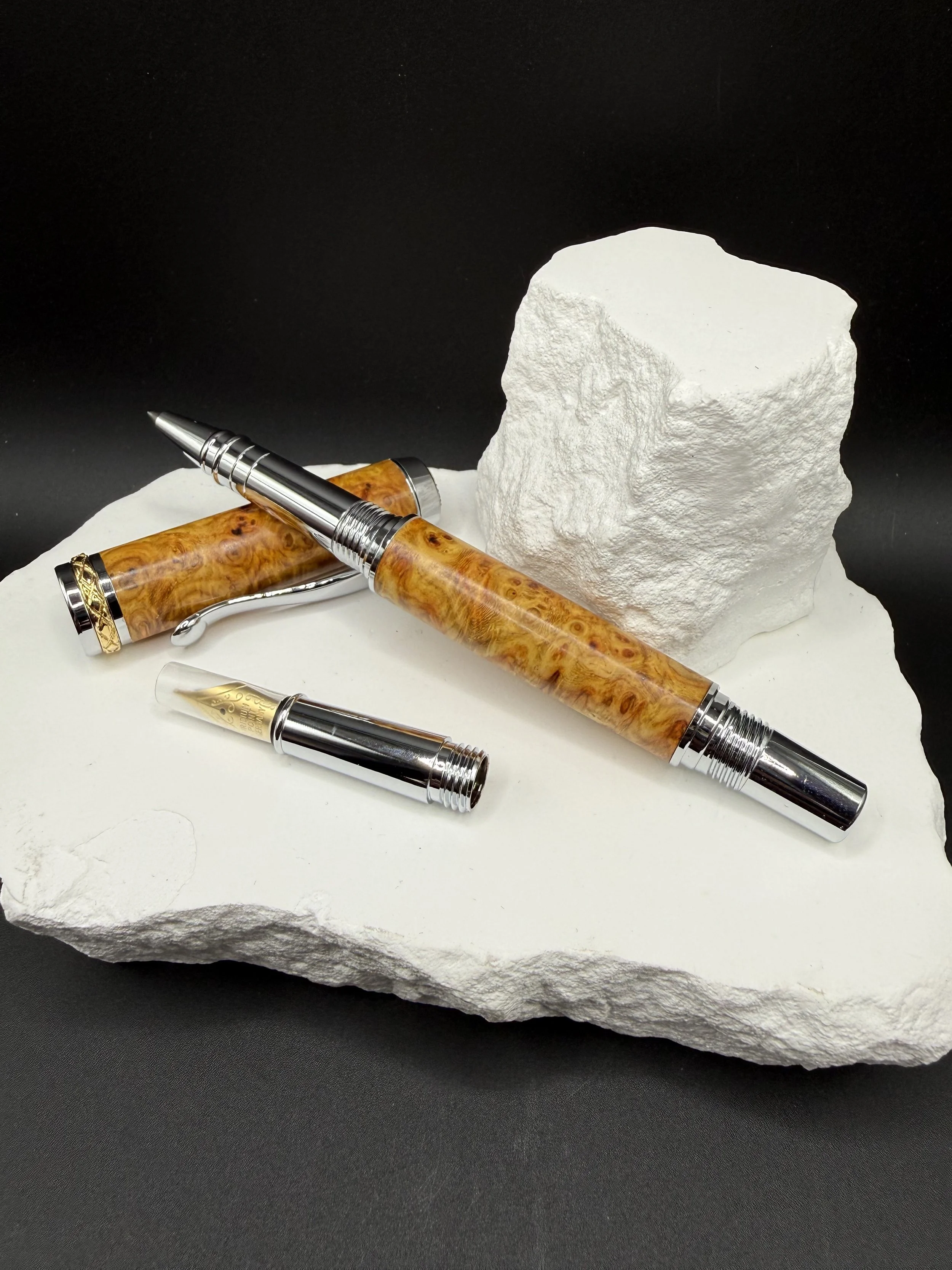 L’Or Élégance™ Handcrafted Golden Amboyna Burl Triton Convertible Pen