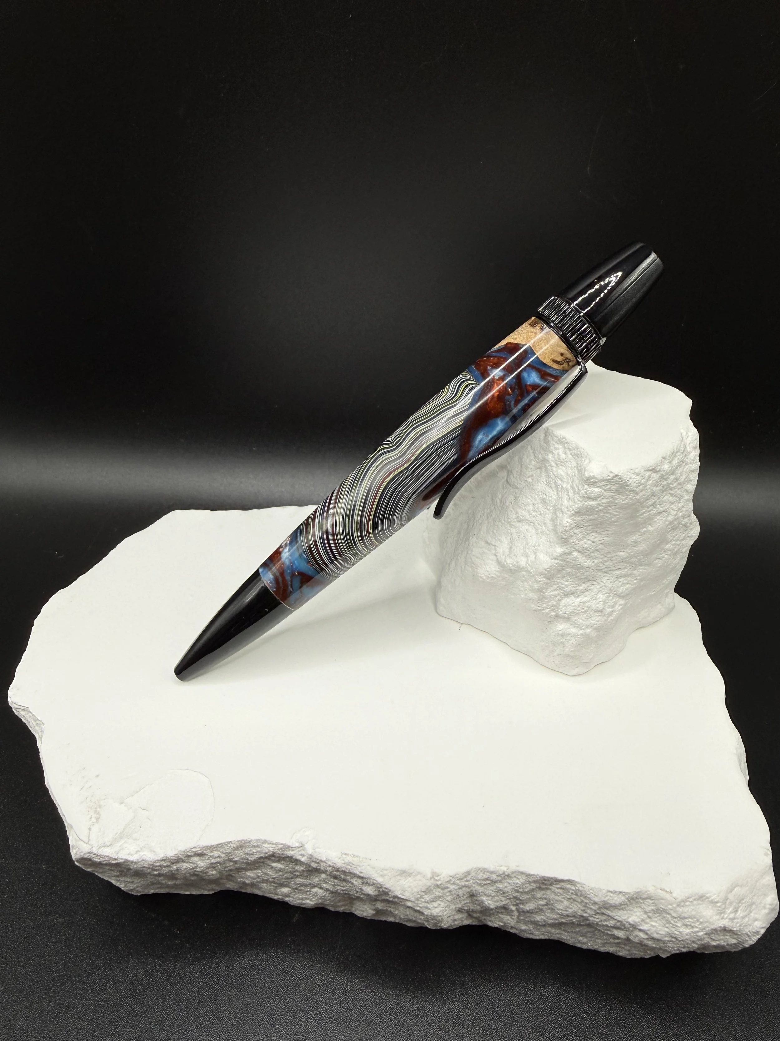 CELEBRATE Kenworth Fordite and Hickory Burl Patriot Twist Ballpoint pen