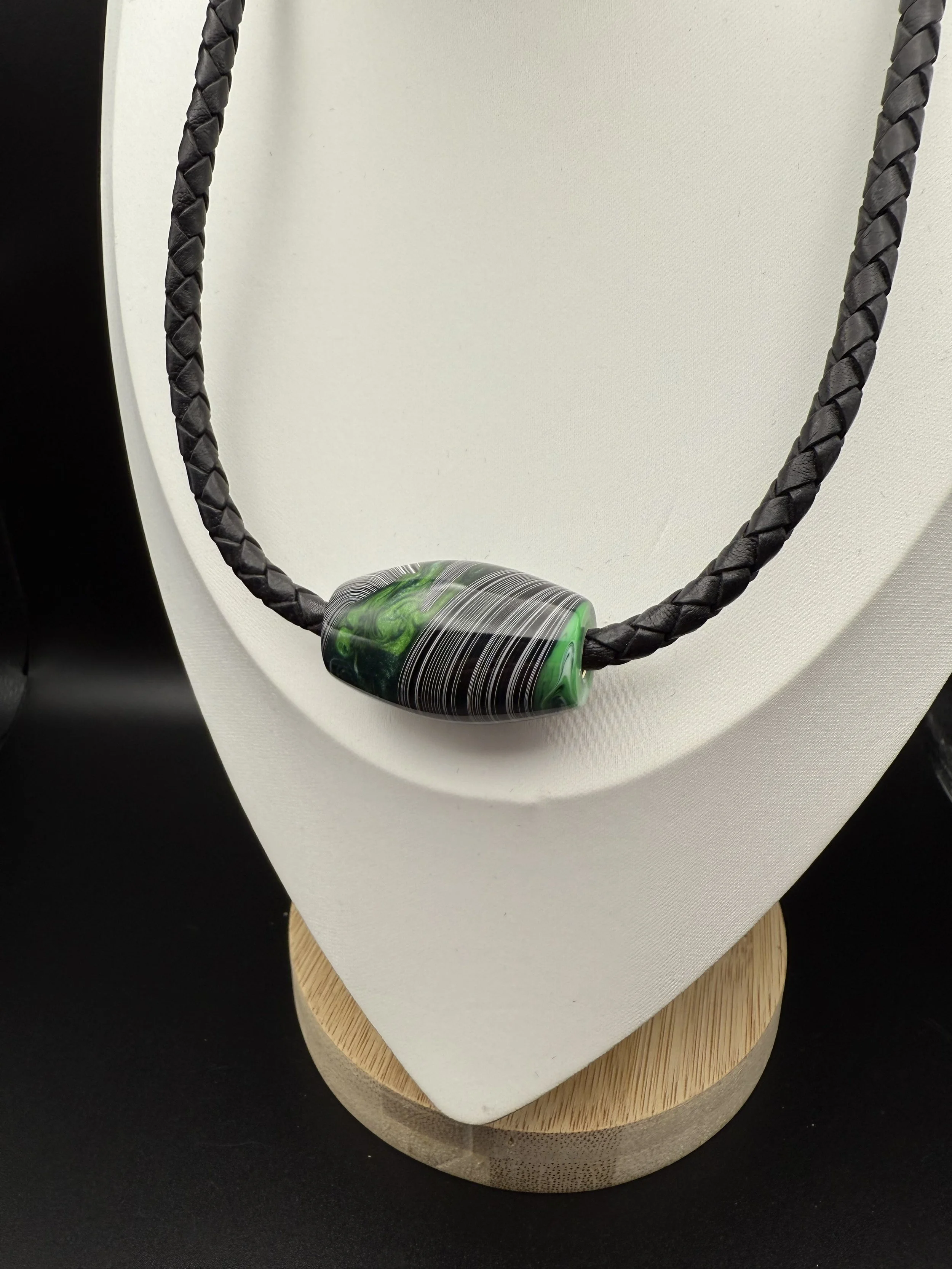 STUNNING Mopar Fordite Bead Leather Choker Necklace
