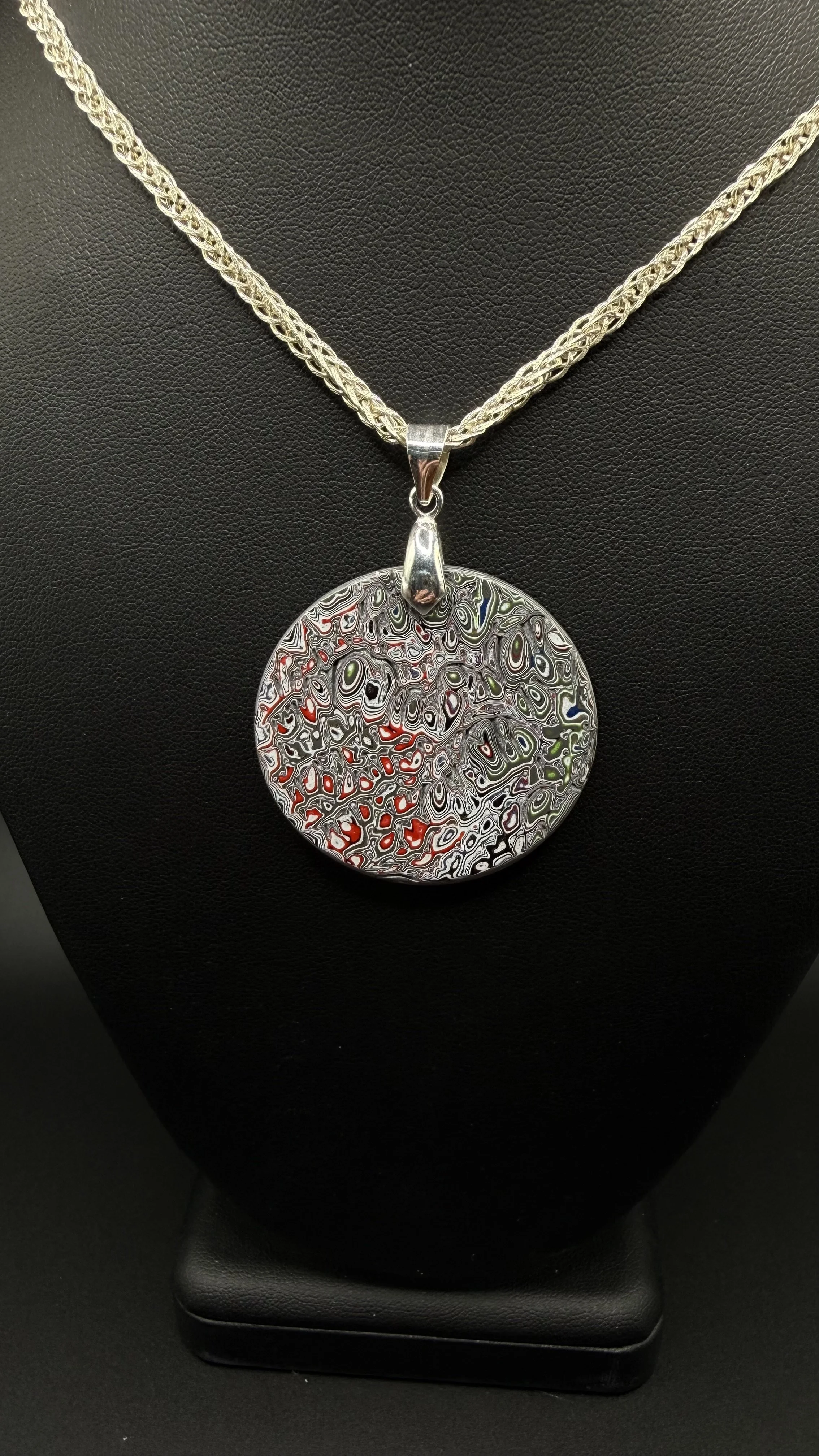 *Sterling Silver* Hanging A-Round Handcrafted Jeep Fordite Pendant Necklace