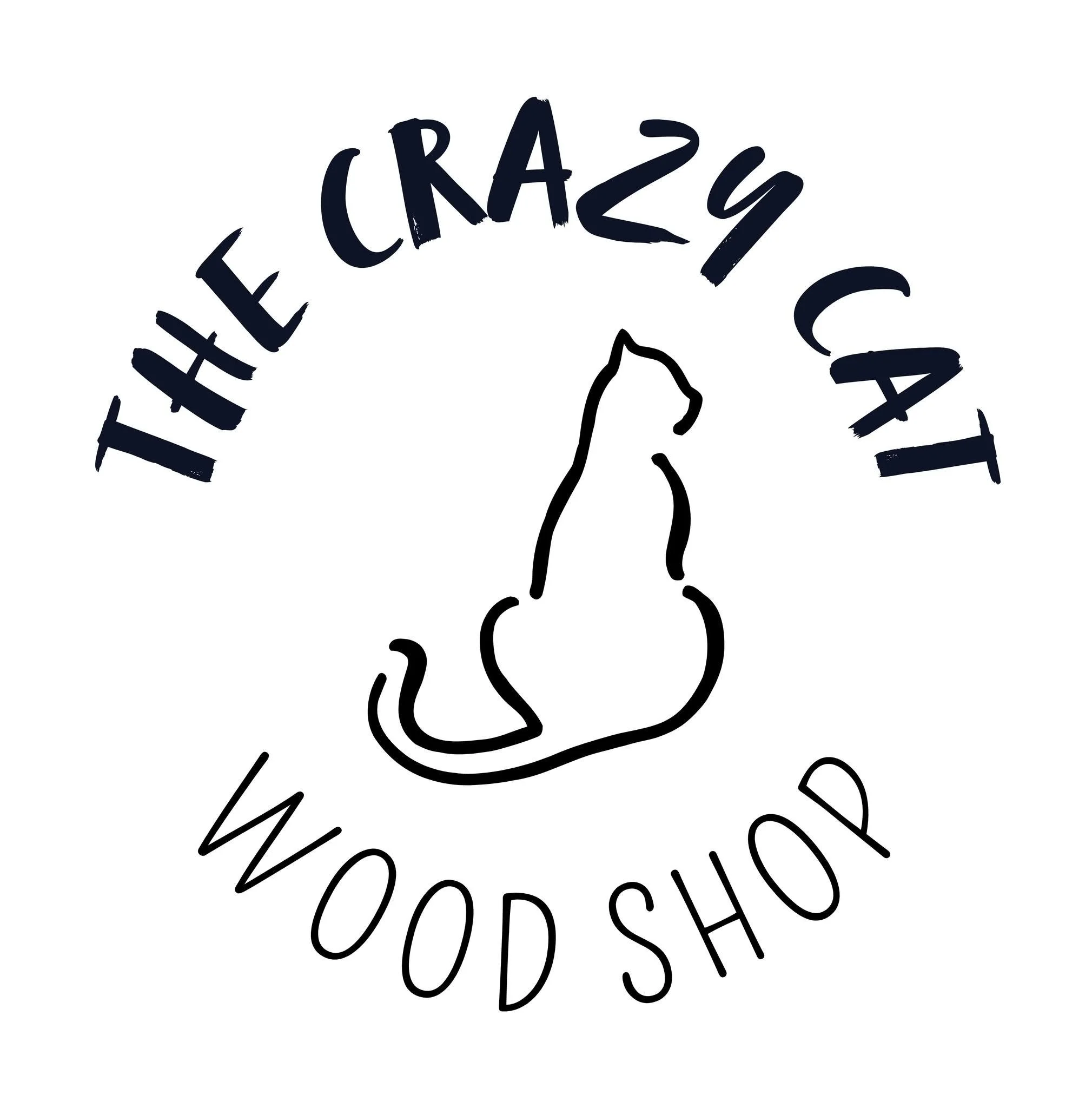 Logo with a line drawing of a cat sitting, with words 'The Crazy Cat Food Shop' in a circular arrangement around the cat outline.