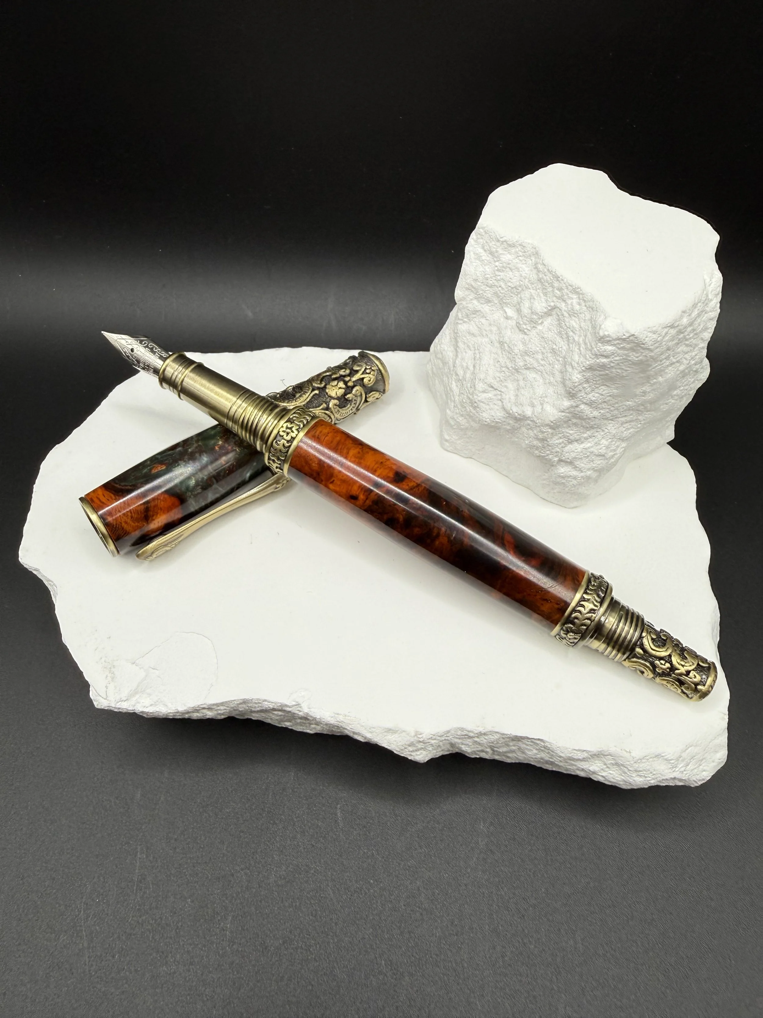 Imperial Eclipse Red Amboyna Burl  Hybrid Handcrafted Victorian Fountain pen.jpeg