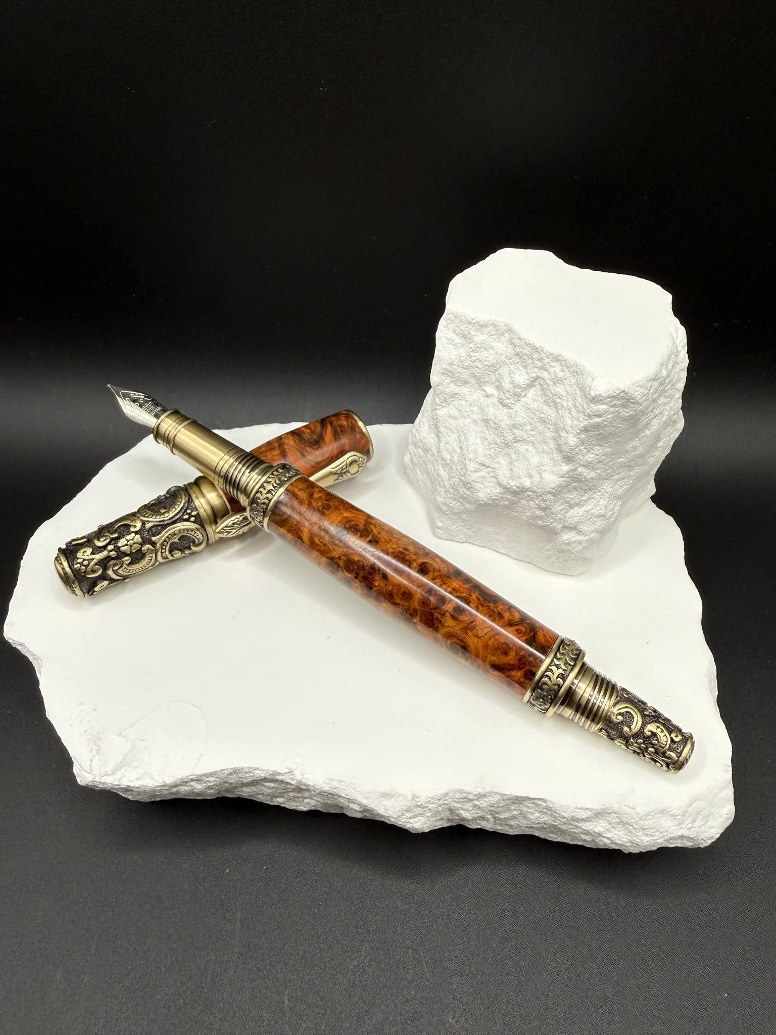 Imperium Ember Red Amboyna Burl Handcrafted Victorian Fountain pen