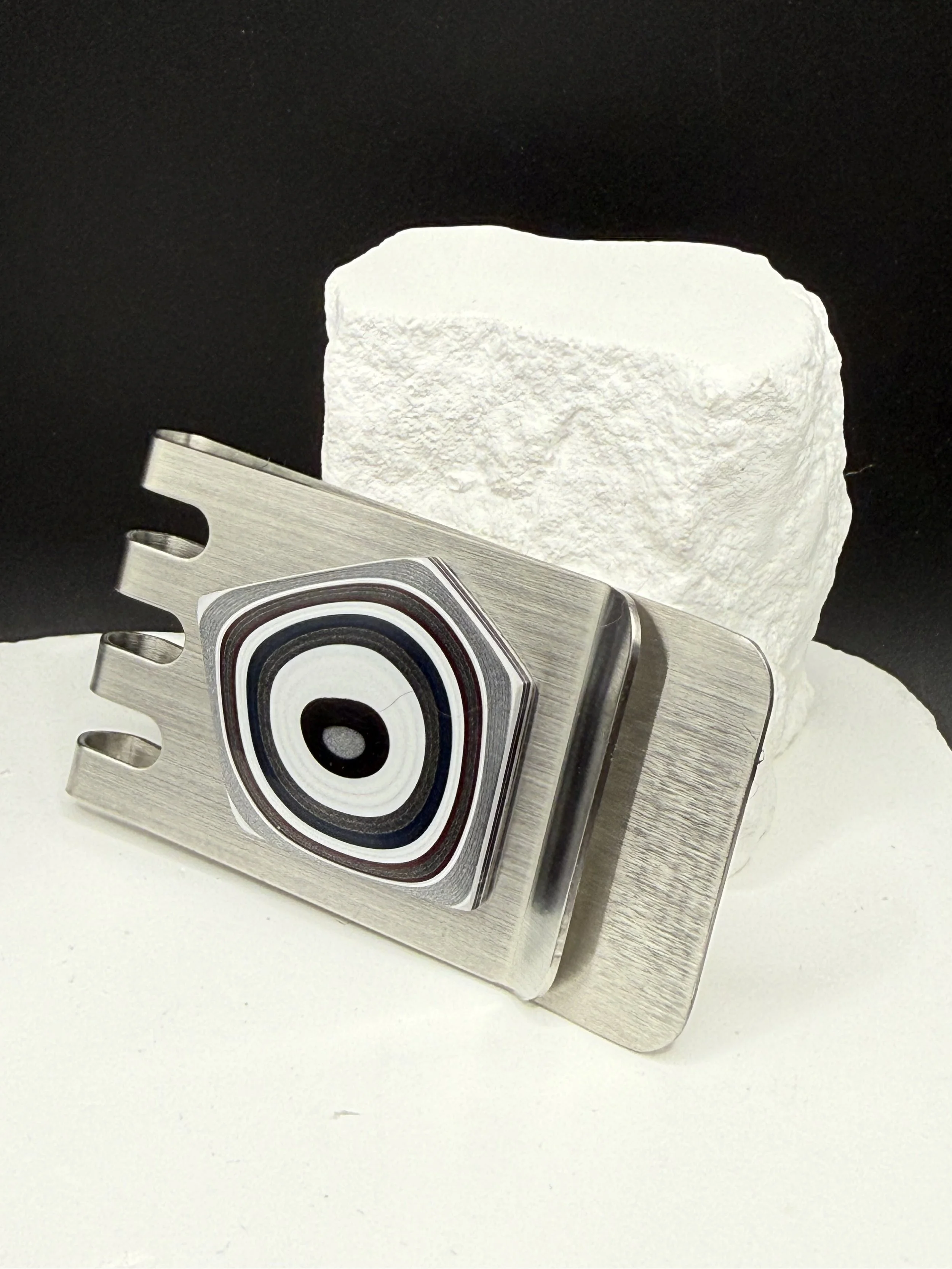 Bullseye Bucks™ Handcrafted Dodge Ram Truck Fordite Stainless Steel Money Clip