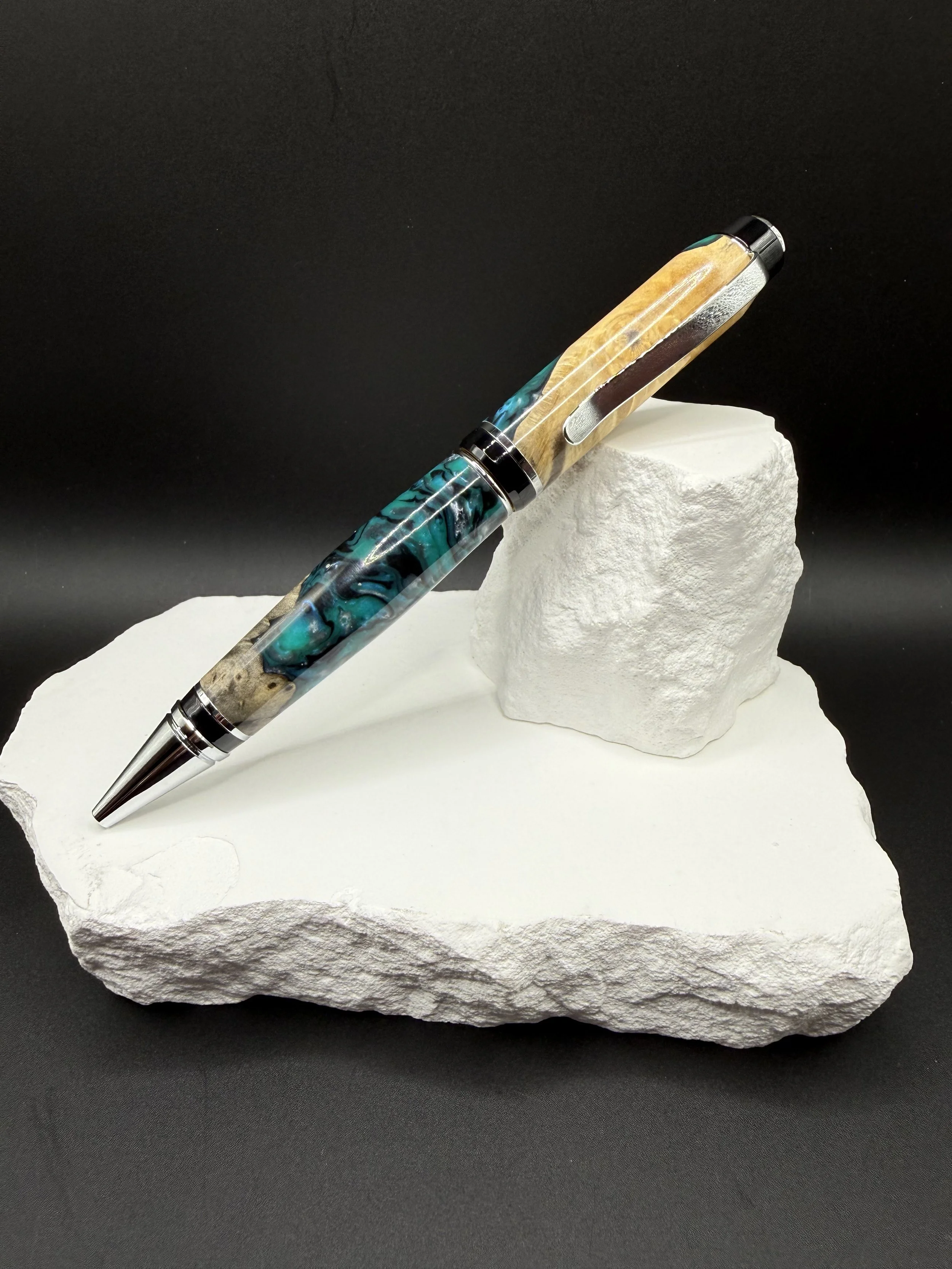 Abyssal Drift Buckeye Burl and Acrylic Handcrafted Big Ben Cigar Ballpoint pen