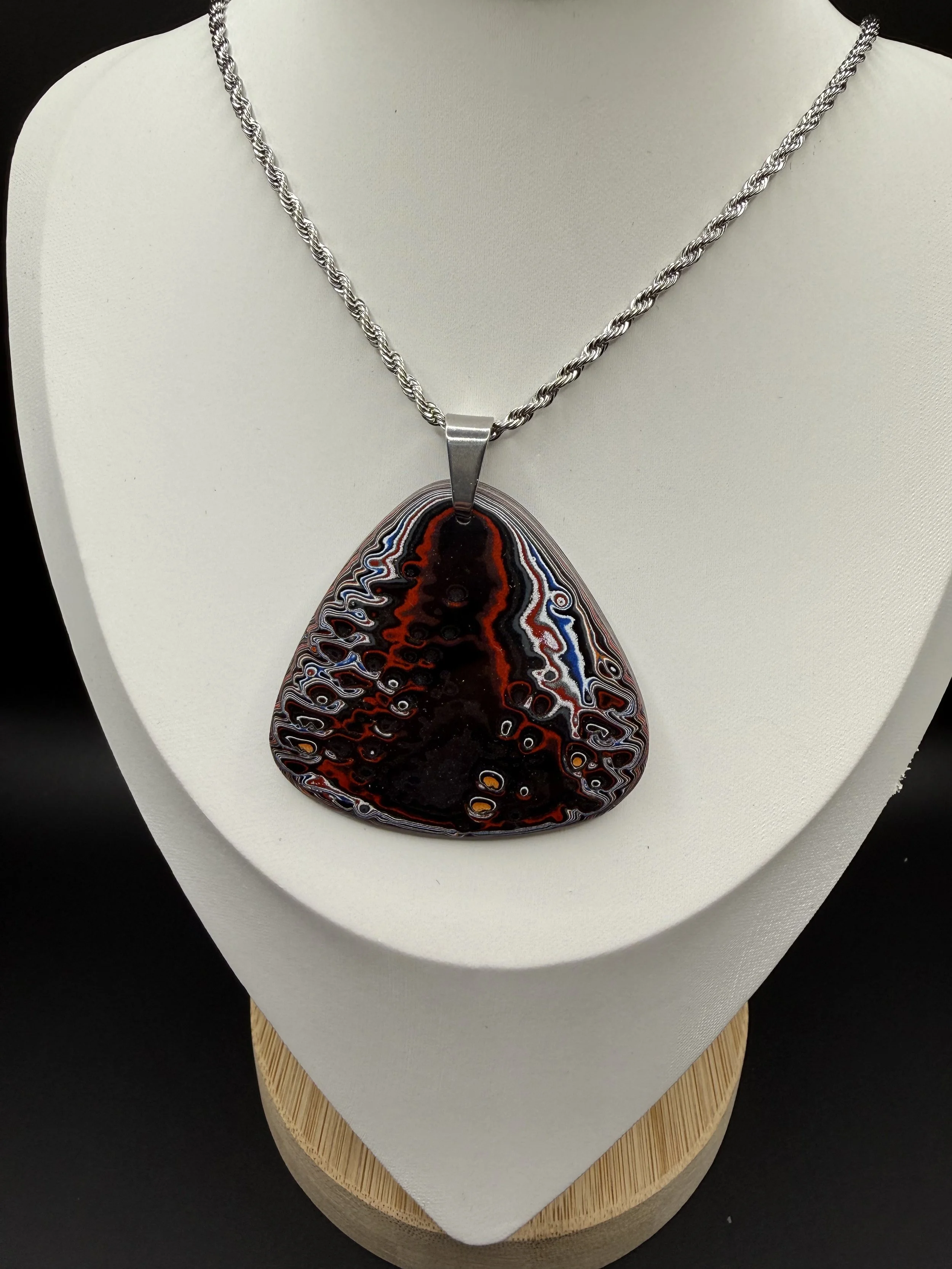 Midnight Trail Handcrafted Jeep Fordite Reversible Pendant Necklace