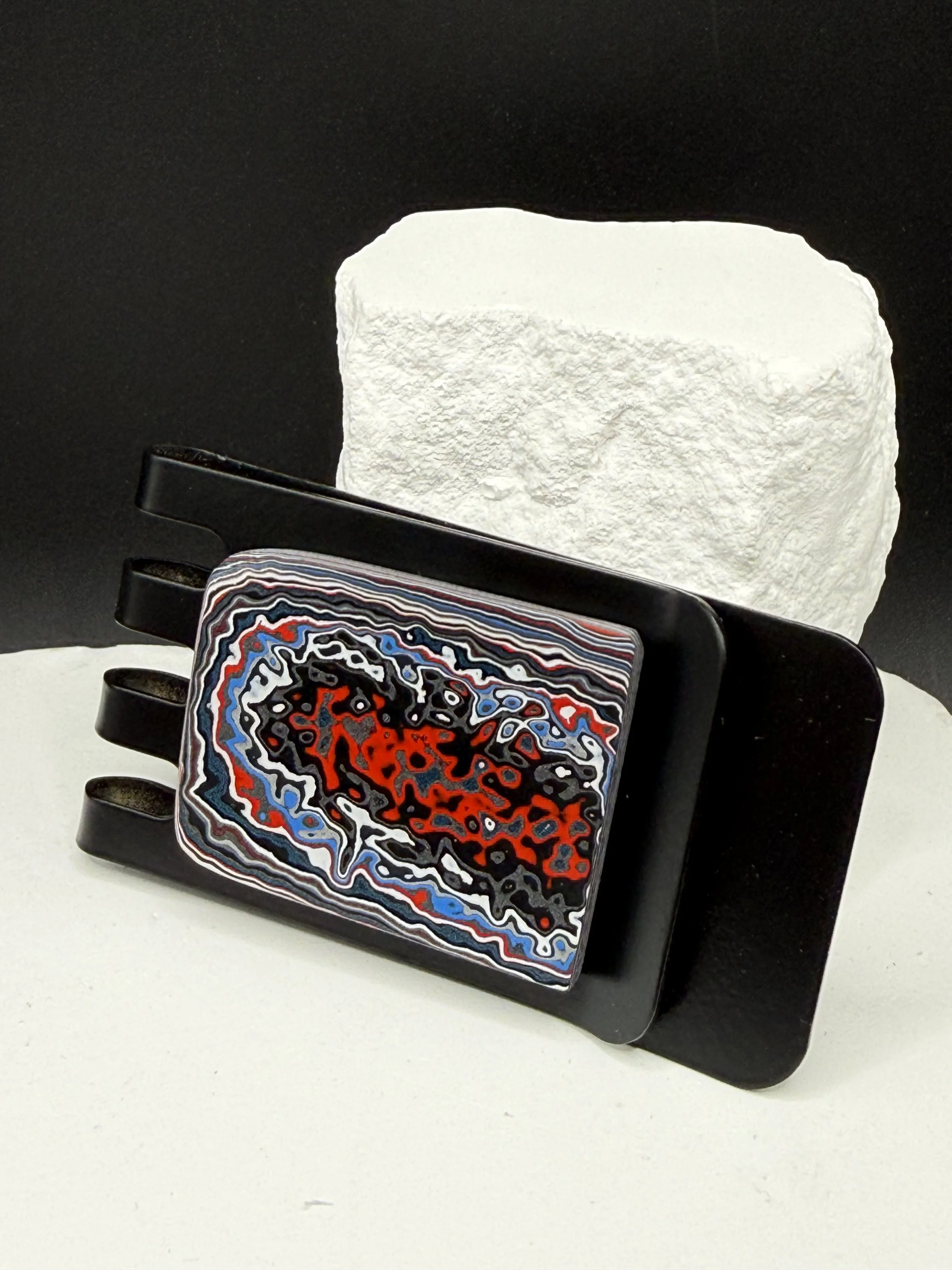 Money Rush™ Handcrafted Ford Mustang Fordite Black Stainless Steel Money Clip