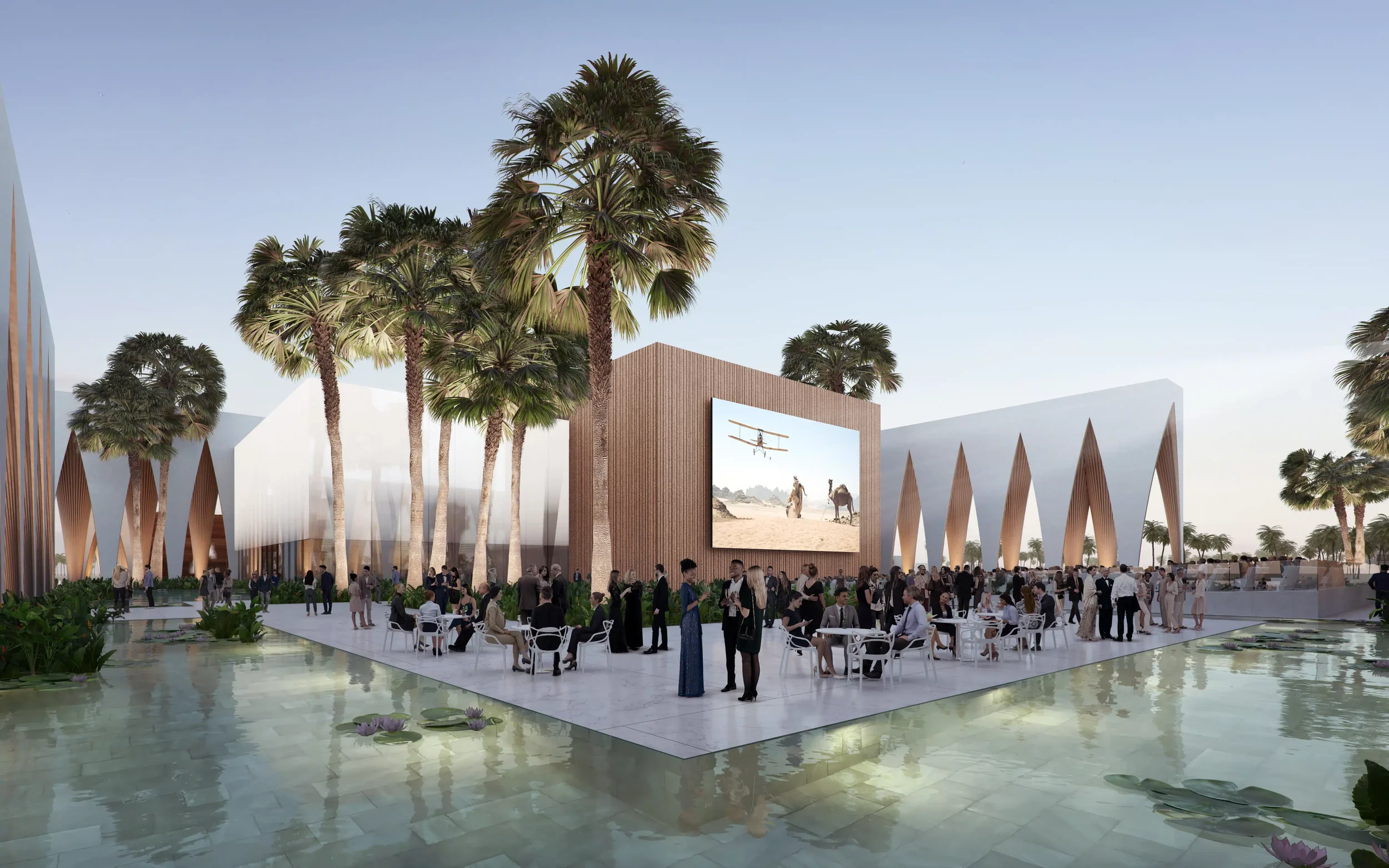 Gouna-Conference-and-Culture-Centre-Egypt-Studio-Seilern-Architects_Plaza-dusk_©Panoptikon-scaled.webp