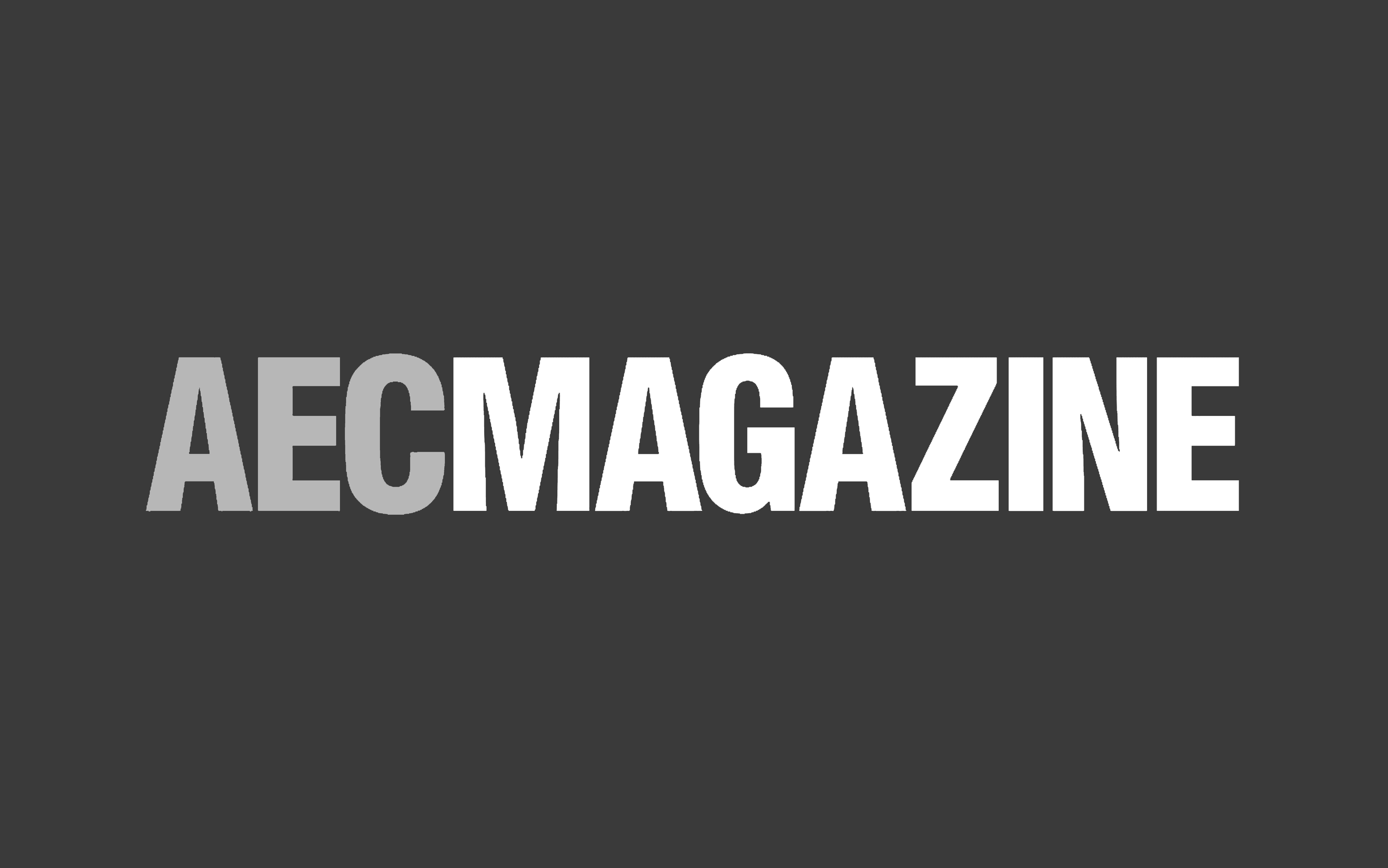 Text reading 'AECMAGAZINE' in bold white capital letters on a dark gray background.