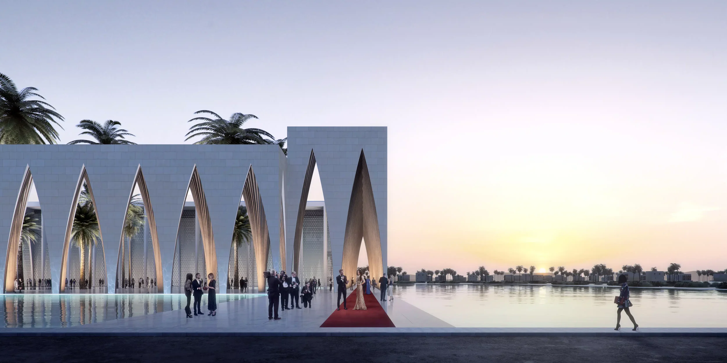 Gouna-Conference-and-Culture-Centre-Egypt-Studio-Seilern-Architects_sunset-entrance_©Panoptikon-scaled.webp