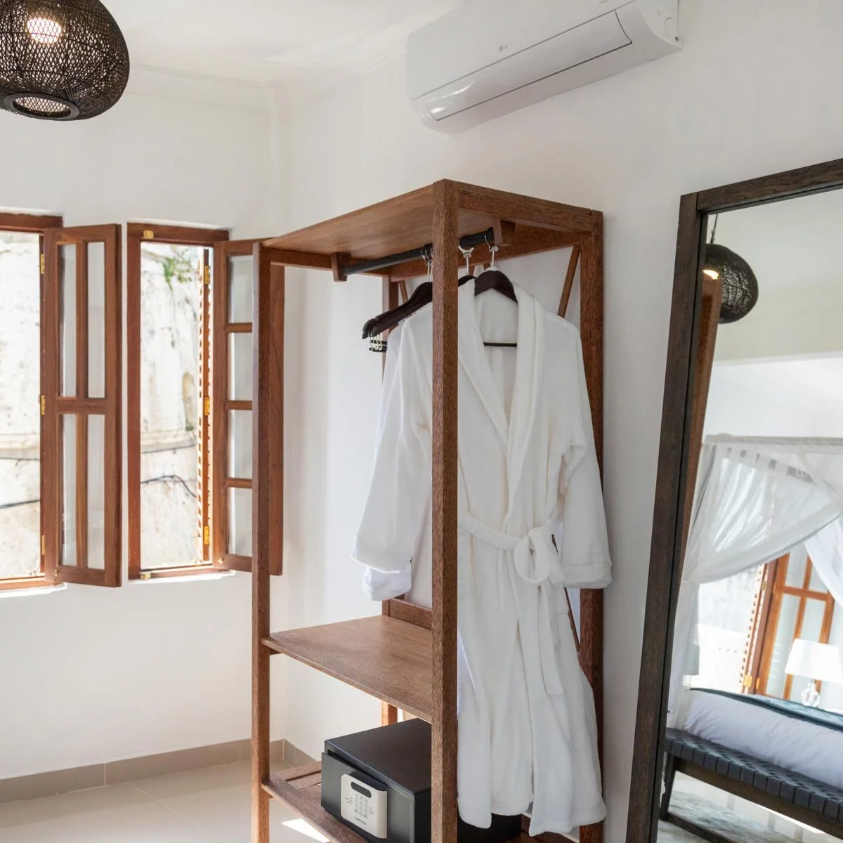 Each apartment includes two gowns, air conditioning, lockup safe, Wi-Fi and a full length mirror.