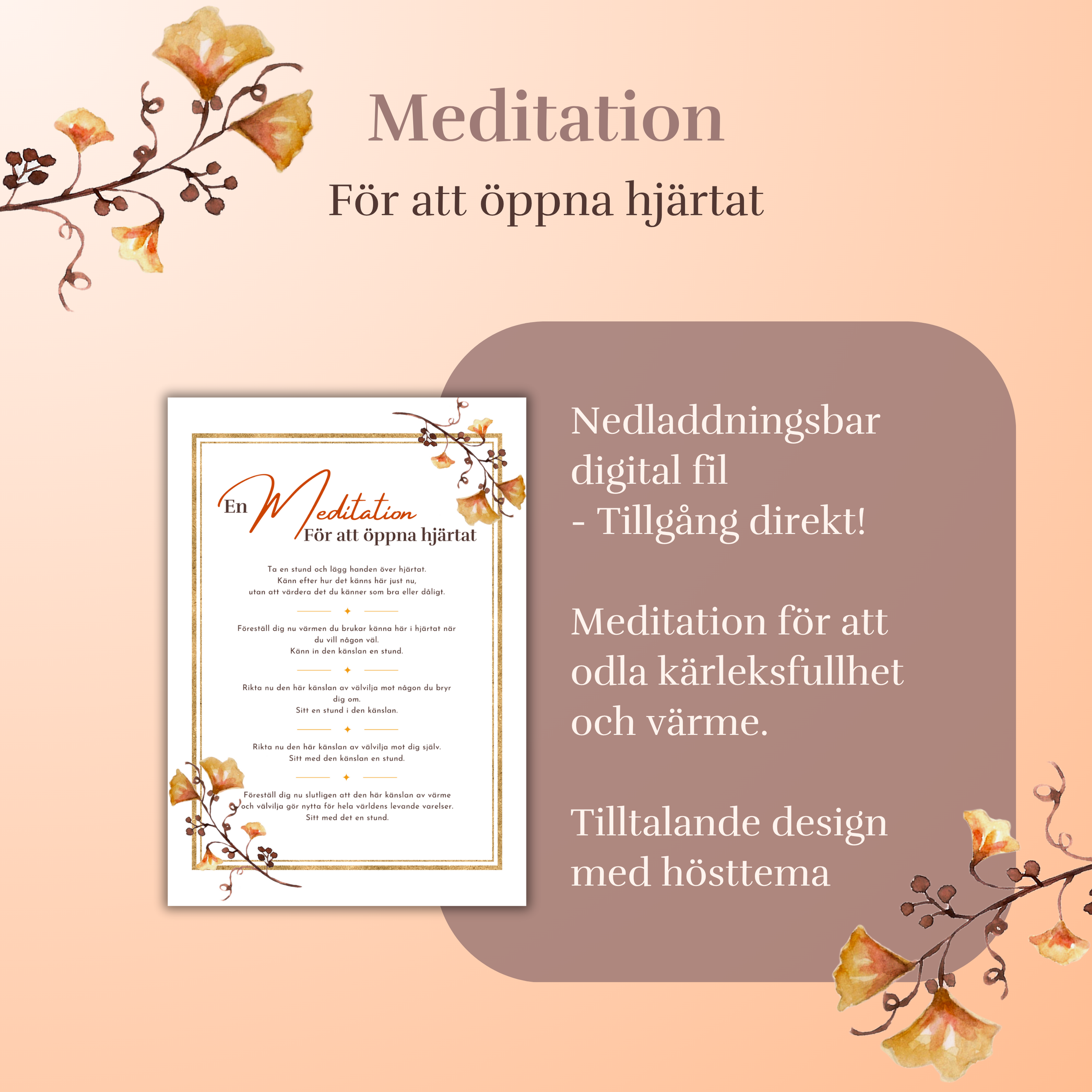 Nedladdningsbar meditationsposter med fokus på att öppna hjärtat. - Hösttema