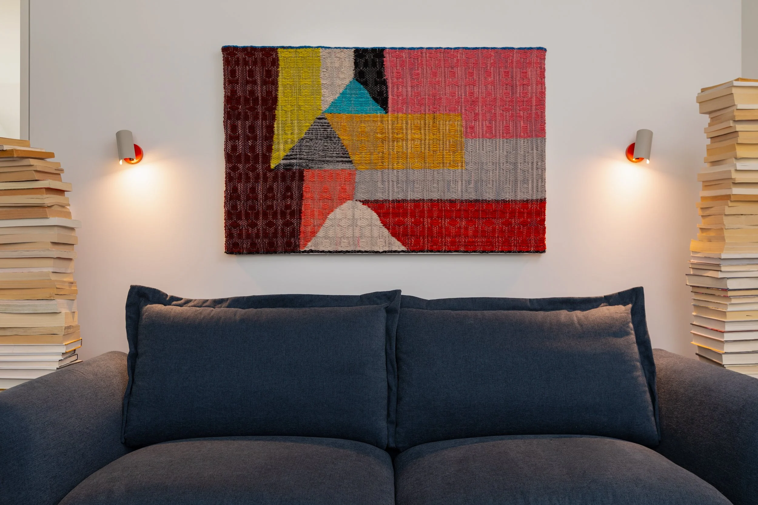 A textile by artist Erika Lynn Hanson hangs in Forest Haus in Boulder, Colorado.