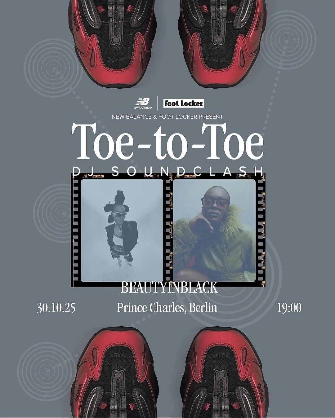 NEW BALANCE &times; FOOT LOCKER PRESENT: TOE-TO-TOE DJ SOUNDCLASH 🎶⚡️

Beats, battles &amp; Berlin energy &mdash; on October 30, @newbalance and @footlocker are turning up the volume for the Toe-to-Toe DJ Soundclash in the heart of the city.
Four DJ