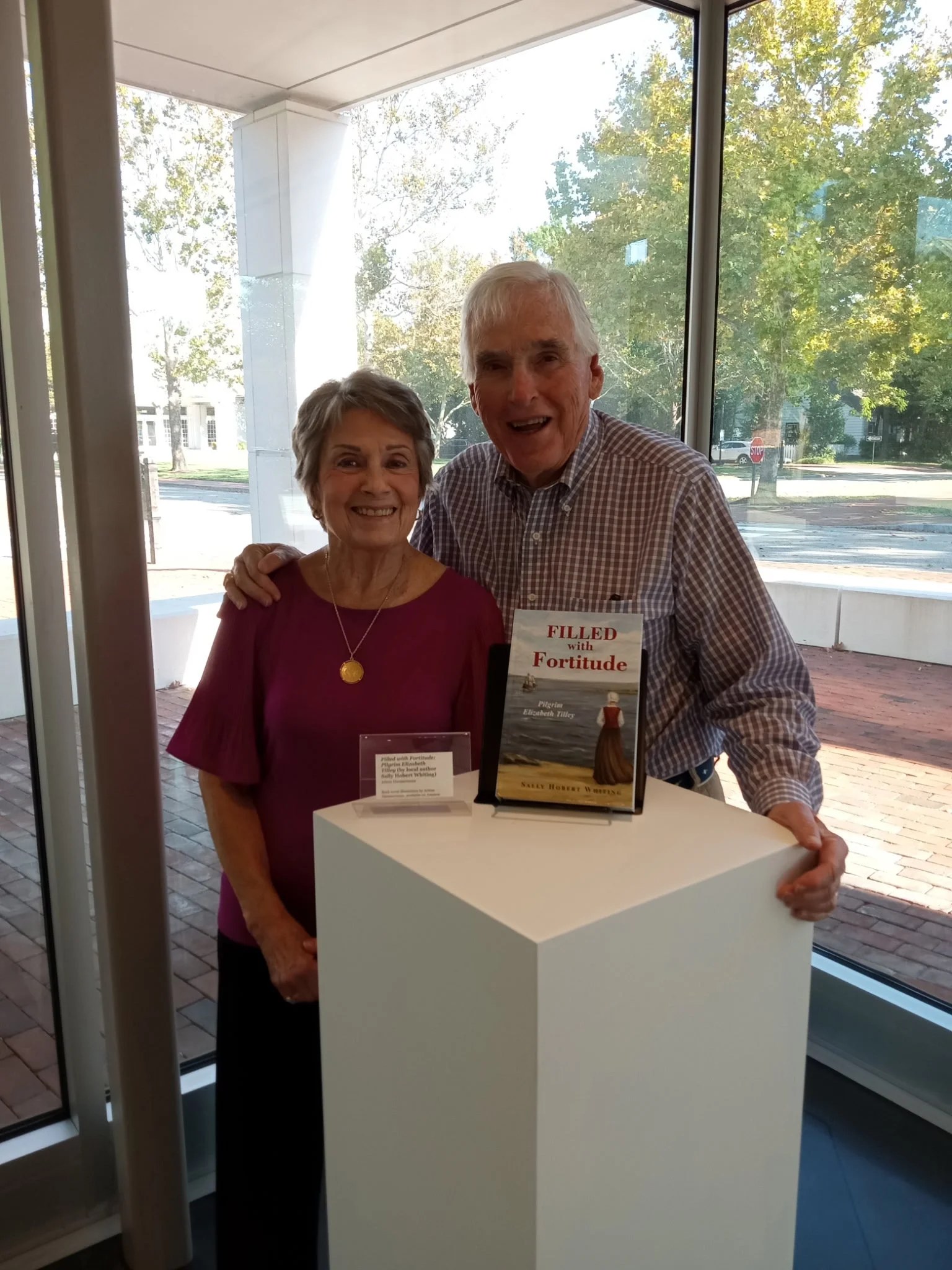 Sally and her husband Dave, a history enthusiast who inspired her interest in Plymouth Colony settlement.