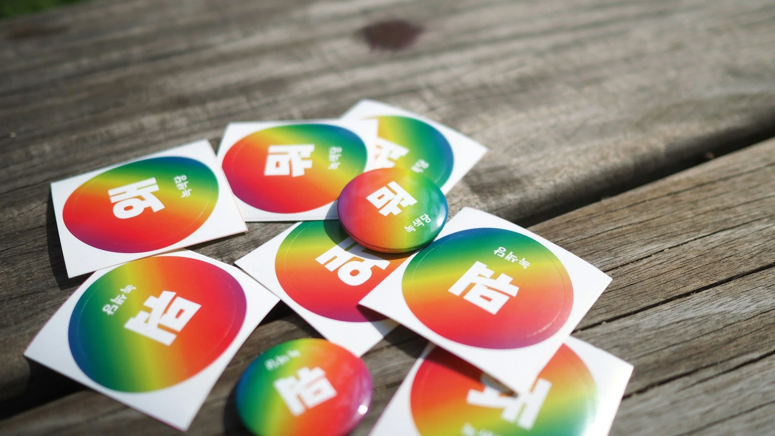 A selection of self-adhesive stickers and buttons