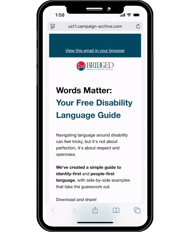 Image of a phone with a scrolling newsletter example