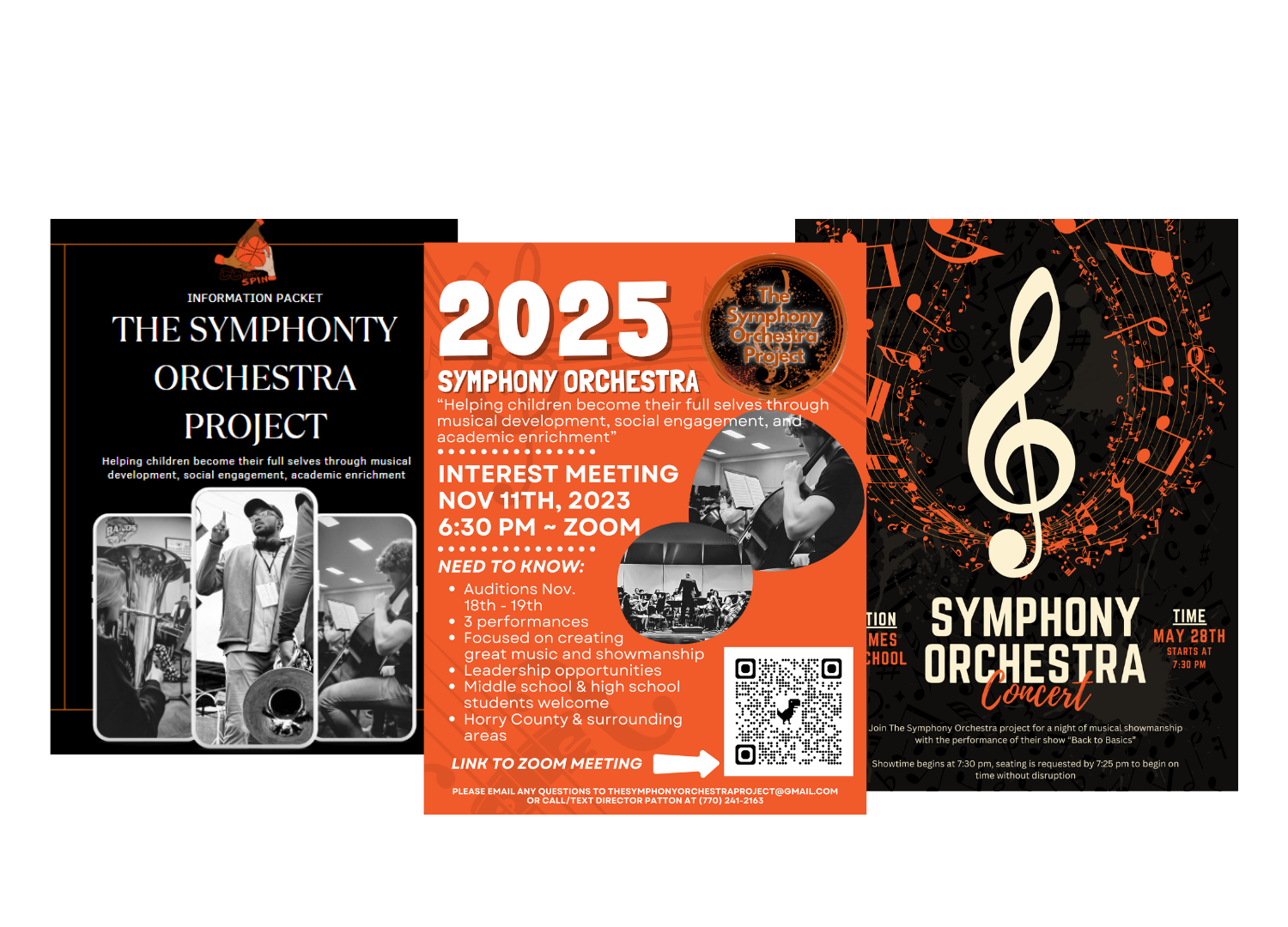 Flyer designs for music program from CC1st Envisions for The Symphony Orchestra Project