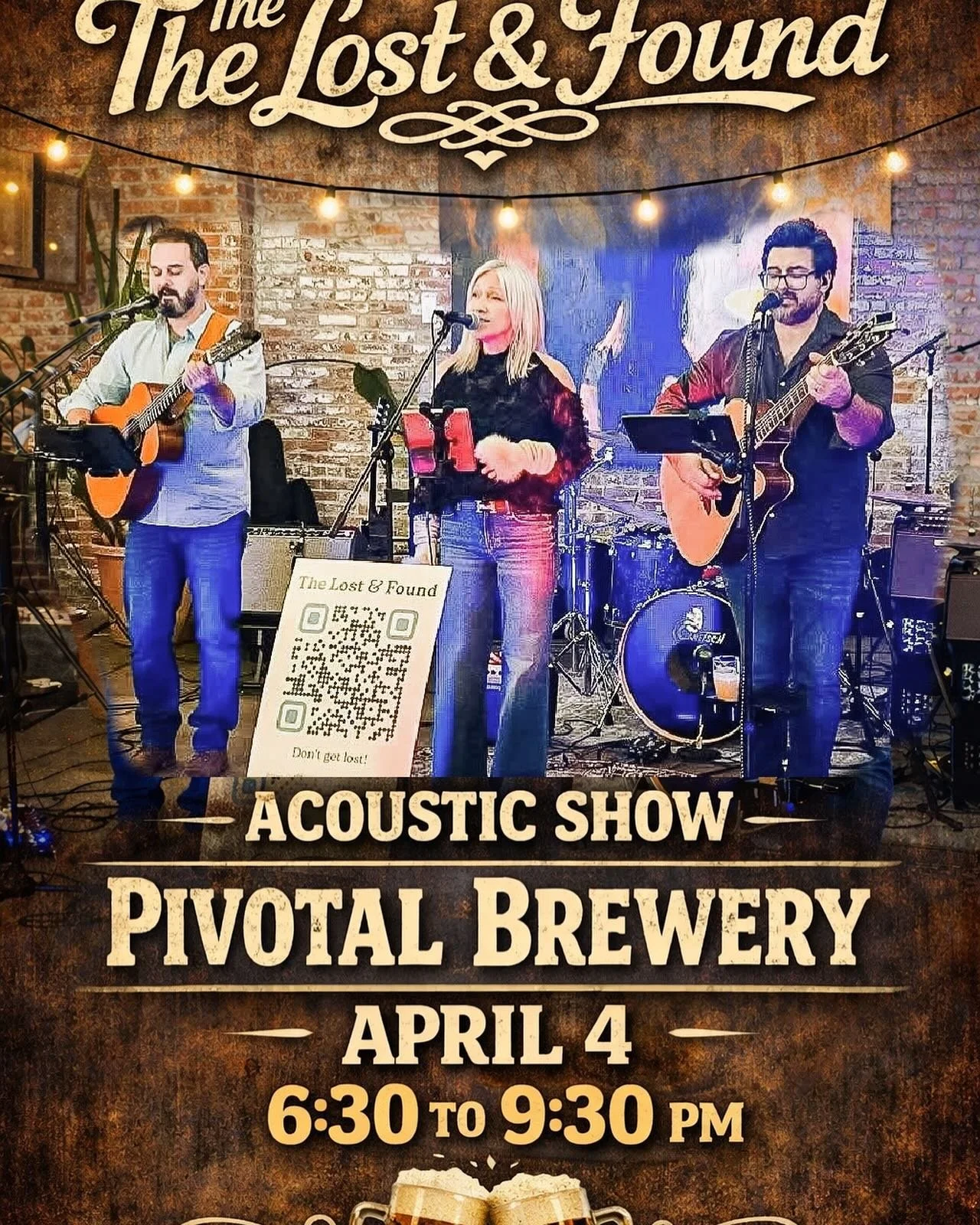 🎶 Live Music at @pivotalbrewingcompany 🍻
Join The Lost &amp; Found for an acoustic night of great music and craft beer! We&rsquo;ll be playing your favorite classics and crowd-pleasers with our signature harmonies.
📍 Pivotal Brewery
📅 April 4
⏰ 6