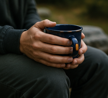 A person in a uniform enjoying a warm cup of coffee and learning to heal