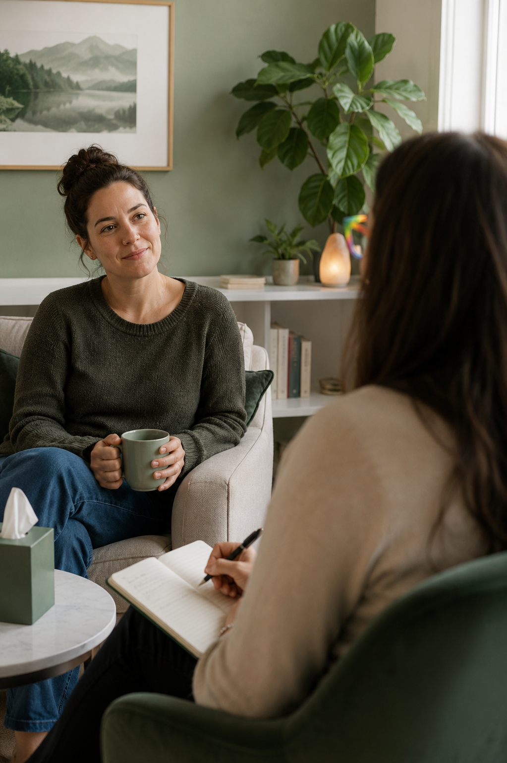 picture of a client really feeling heard and listened to in a safe, judgement free therapy session
