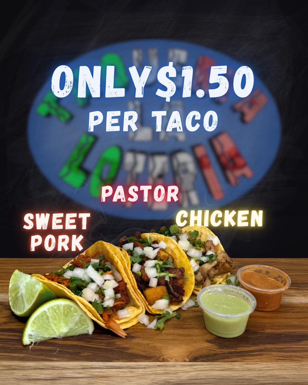 Once again with great deals! 

Today!!! $1.50 per select tacos!

Don&rsquo;t miss out!
