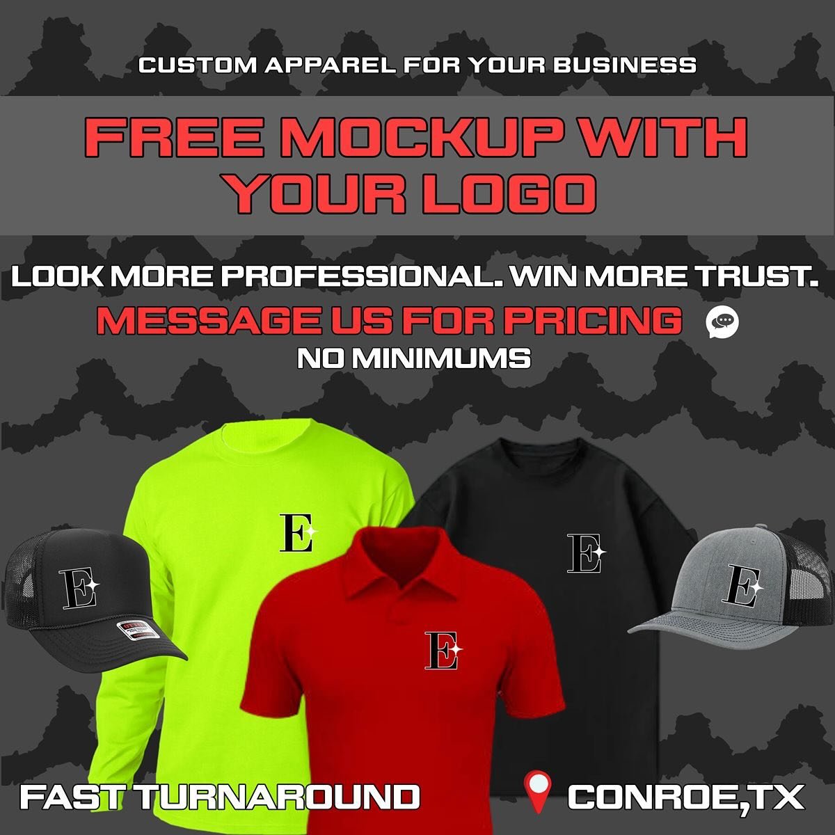 Contact us for Pricing
#localbusiness #localprintshop #montgomerytx #customapparel #smallbusiness