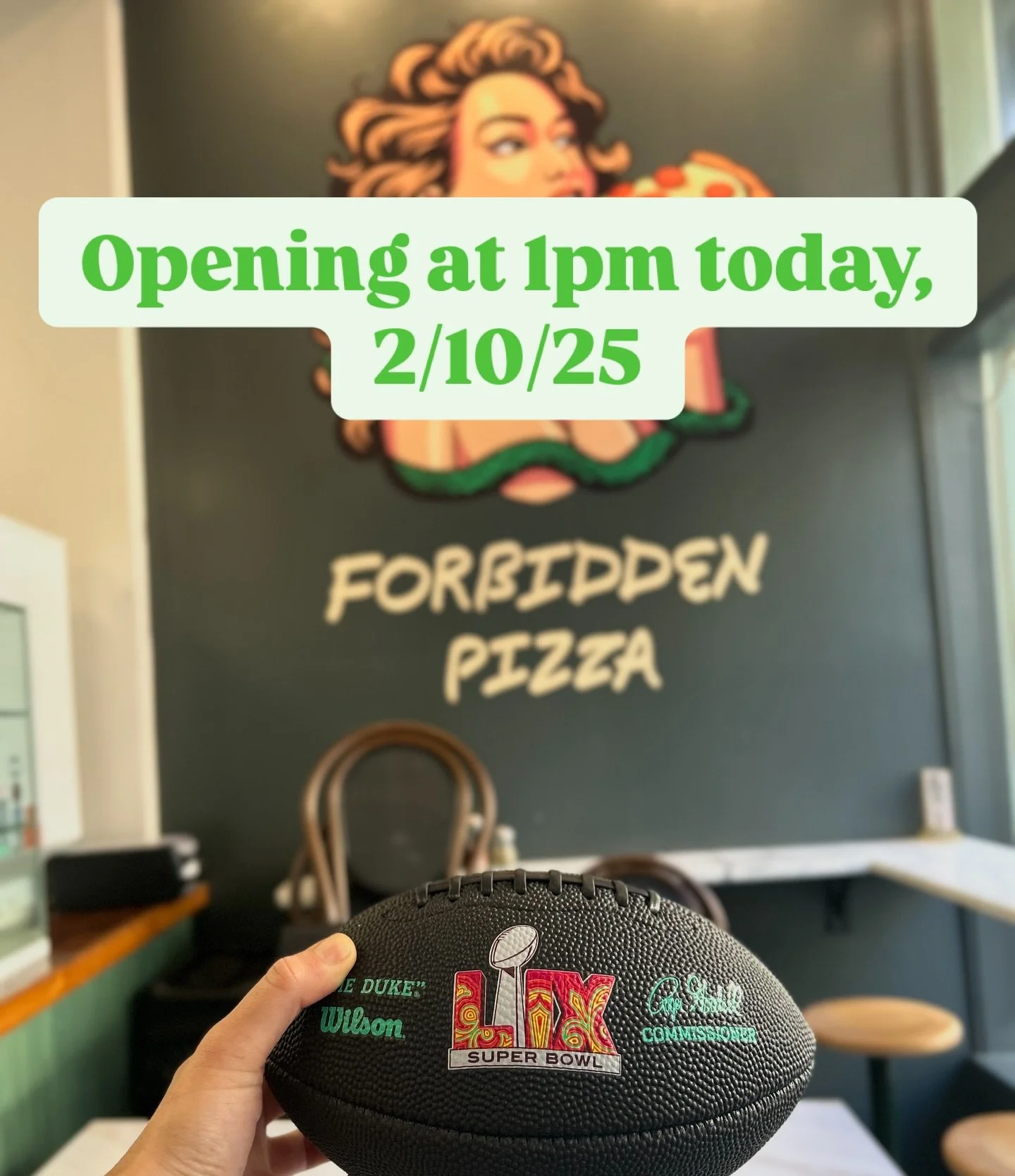 Doors open at 1pm today. 

Thank you for all the love this weekend! 

#forbiddenpizzanola #superbowlrecovery