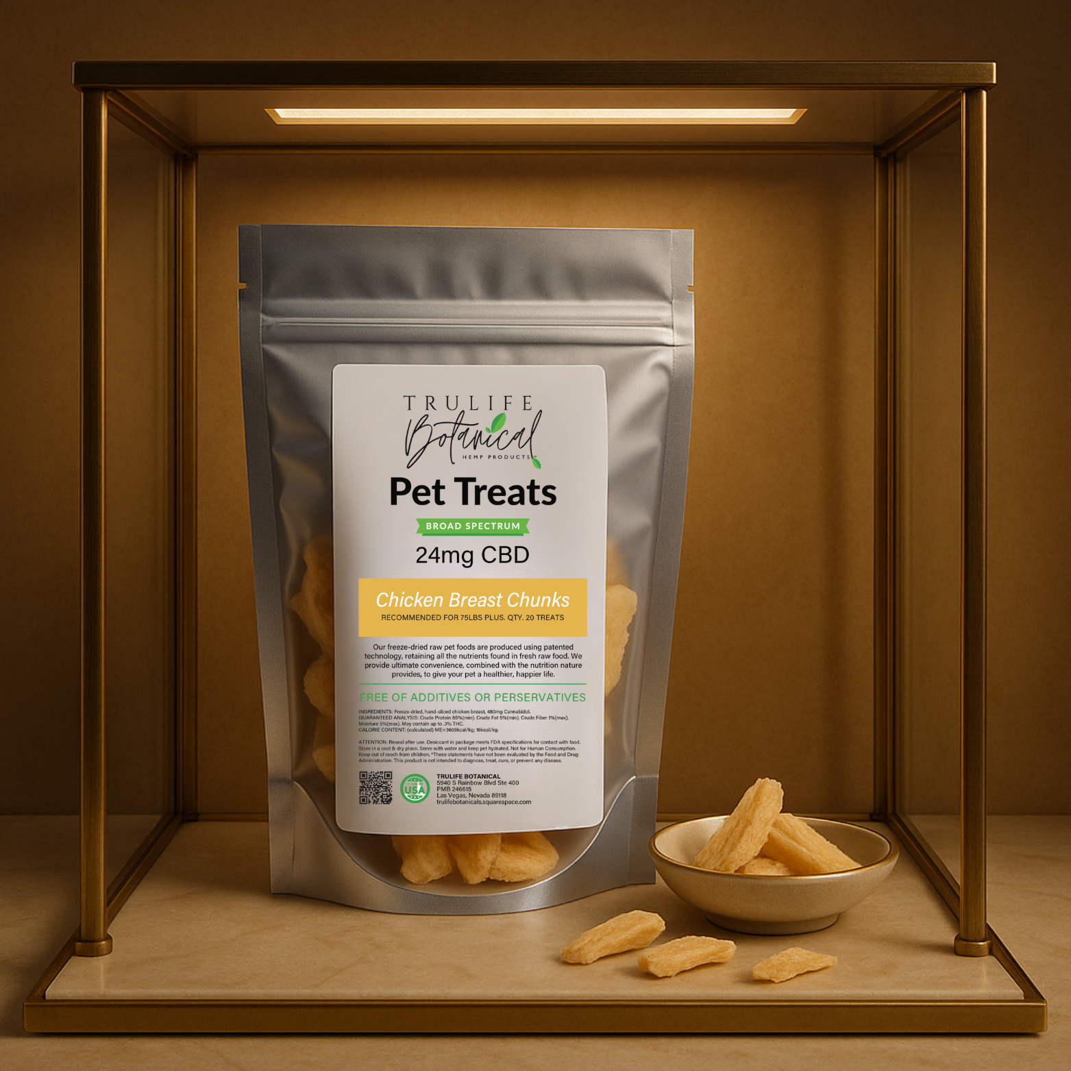 Hand Cut Freeze Dried Chicken CBD Pet Treats  24mg (For Pets 75 lbs & Over)