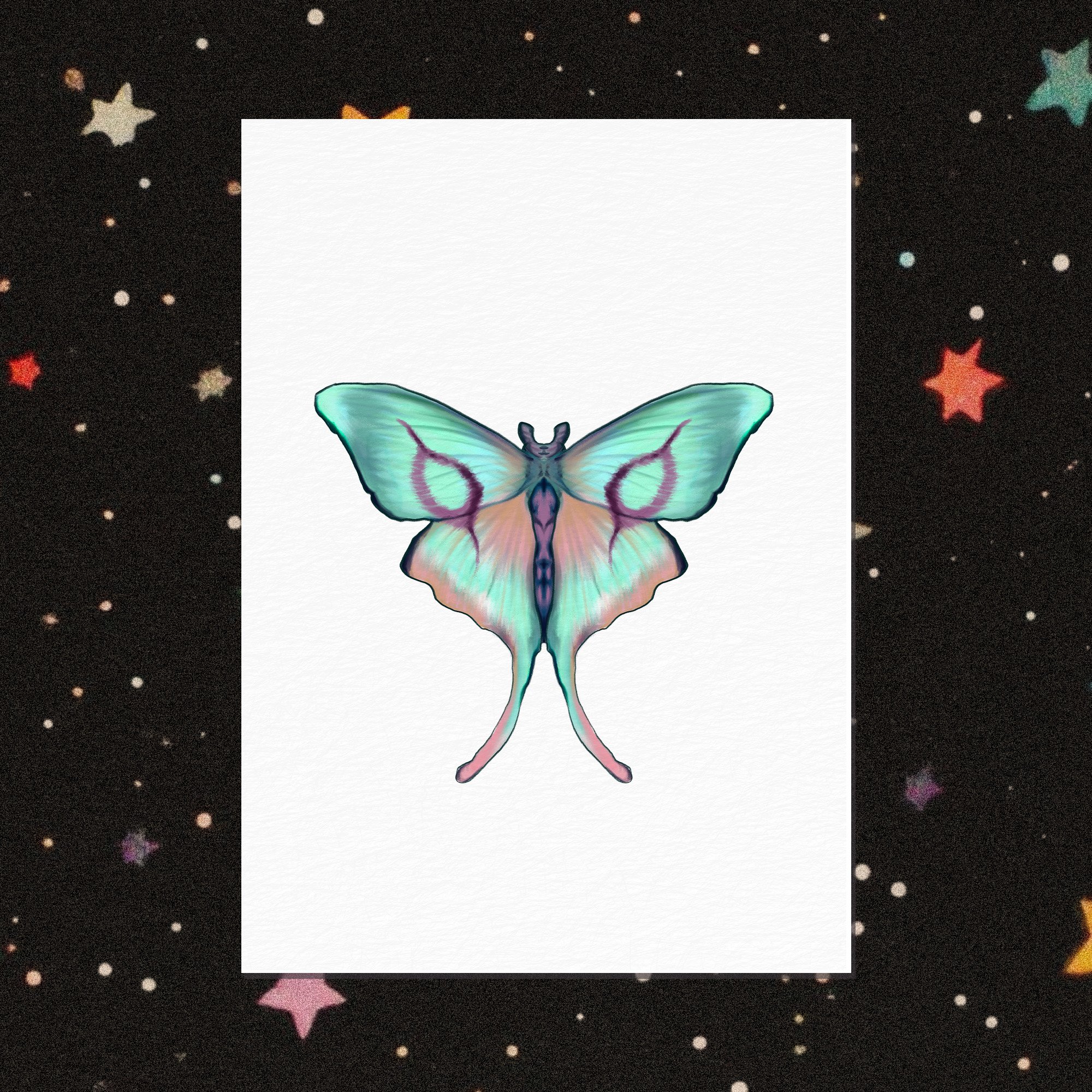 Print Aquarelle A6 • Le Papillon Lune (Luna Moth ou Actias Luna)
