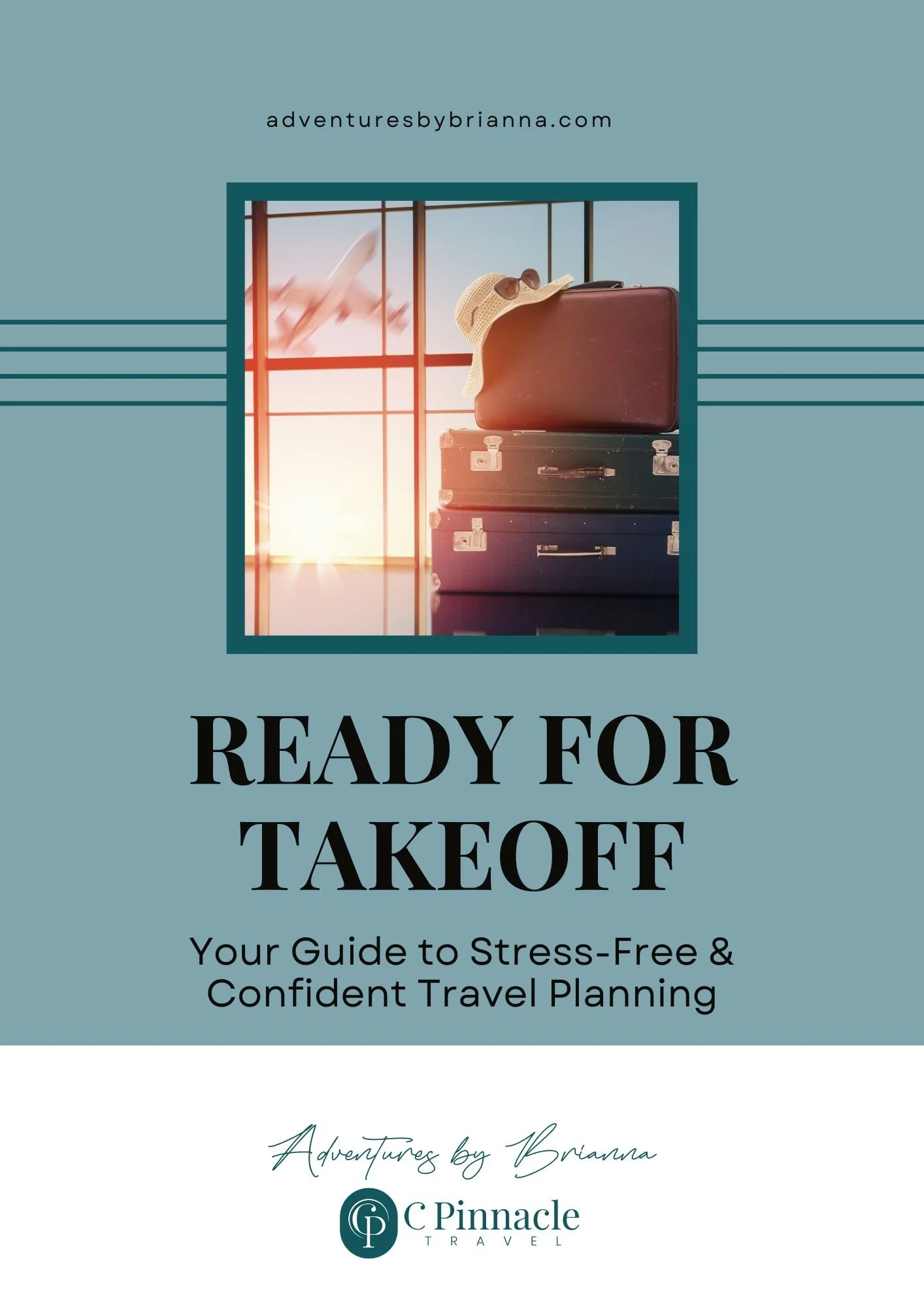 Travel guide book cover titled "Ready for Takeoff". Travel Tips. No Stress travel