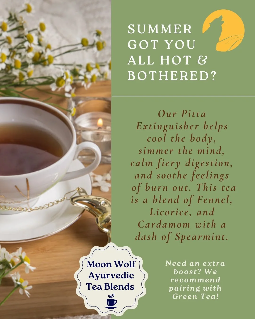 🔥It&rsquo;s almost summer, so we decided to switch it up! Pitta Extinguisher is now available at the Tea Bar to help beat the incoming heat. 🥵🥵🥵

🍵 Pitta Extinguisher is an Ayurvedic blend made as a cold infusion. It can be served over ice if yo